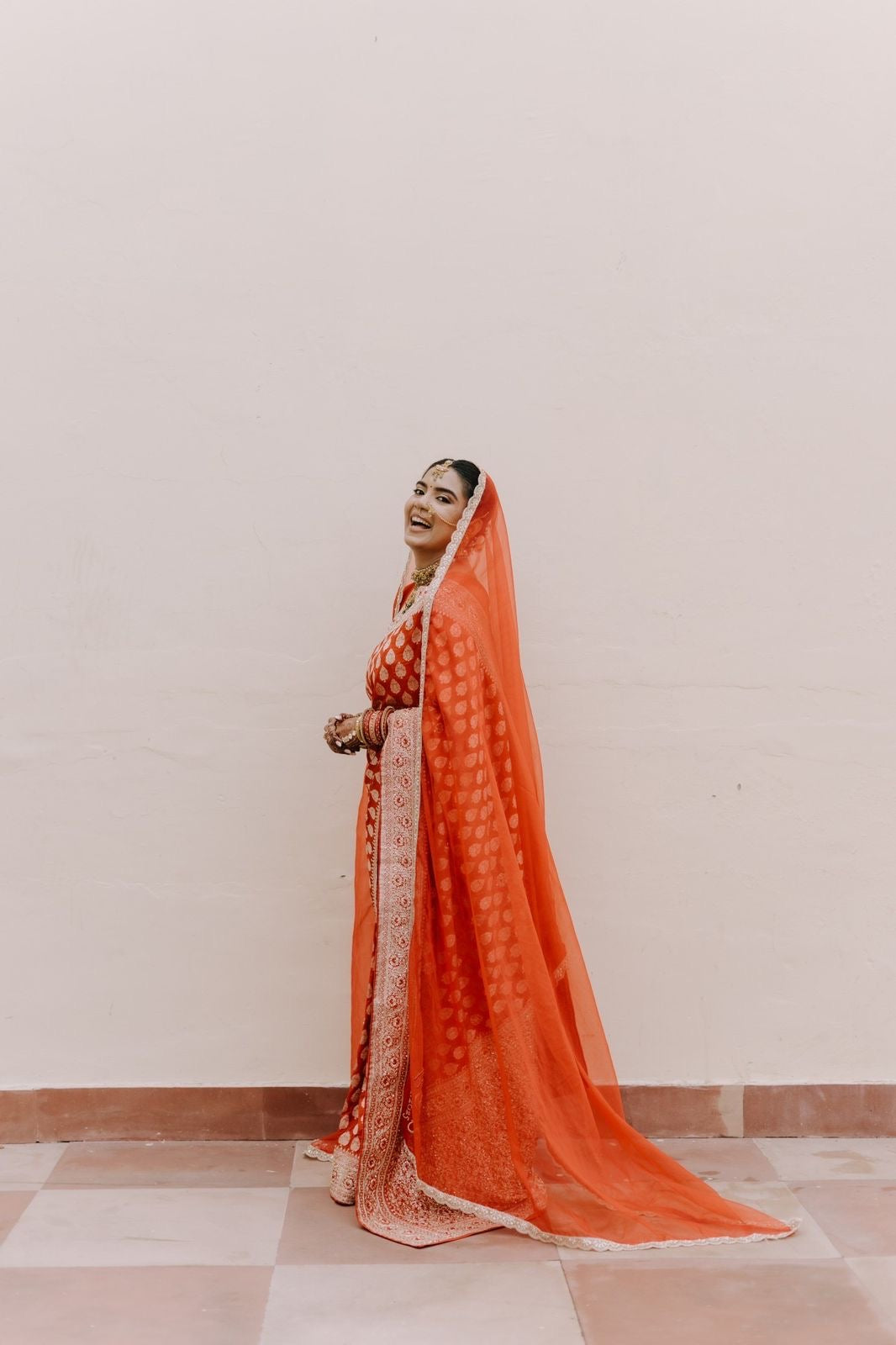Sutra in Scarlet – Minimal Red Organza Dupatta with personalisation
