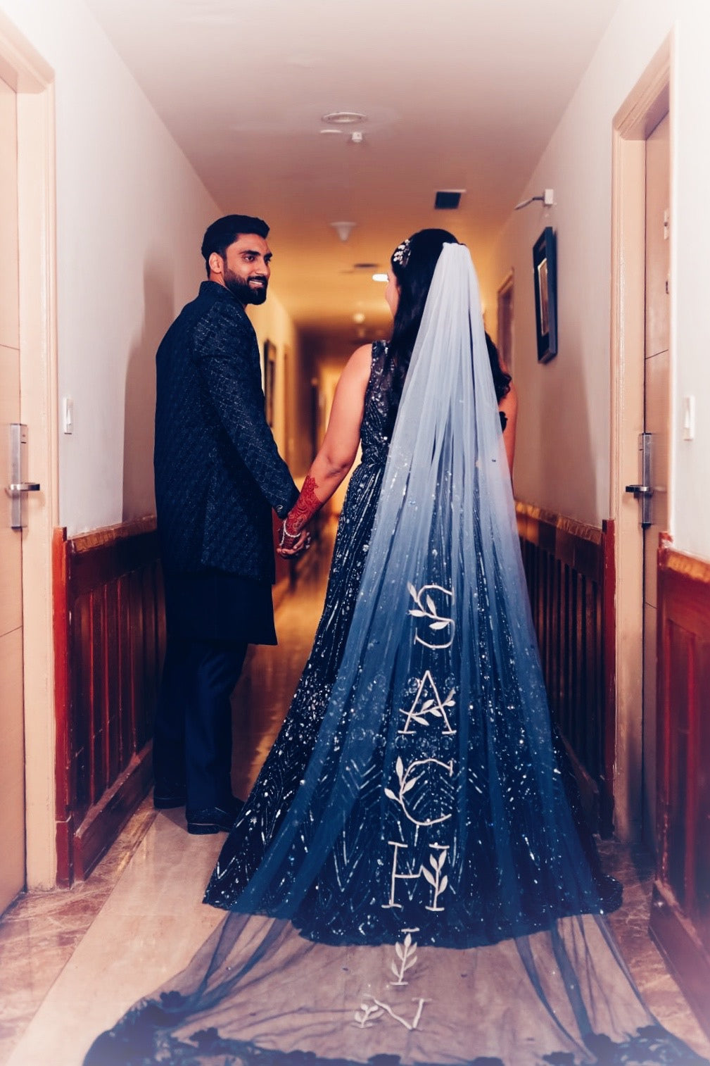 Midnight Love : Custom Handcrafted Blue Floral Ombre Veil Your Bridesmaid Anwesha Midnight Love : Custom Handcrafted Blue Floral Ombre Veil Your Bridesmaid Anwesha
