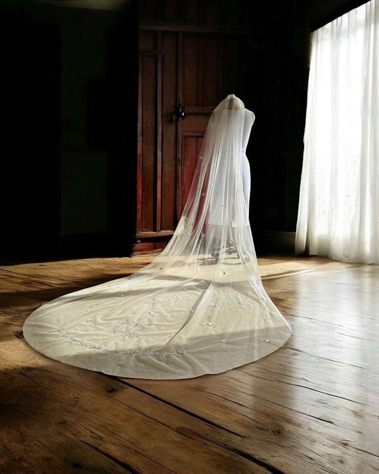Celestia — The Embroidered Zodiac Veil in White