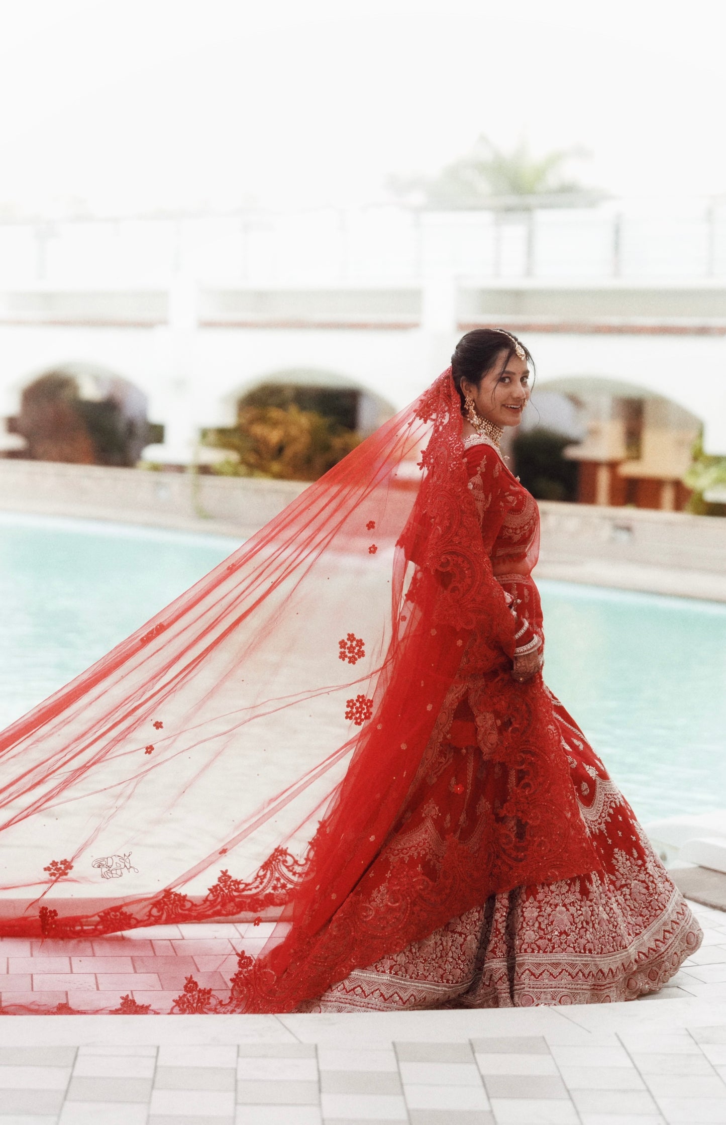 Royal Affair : Monochrome red Veil with personalised names