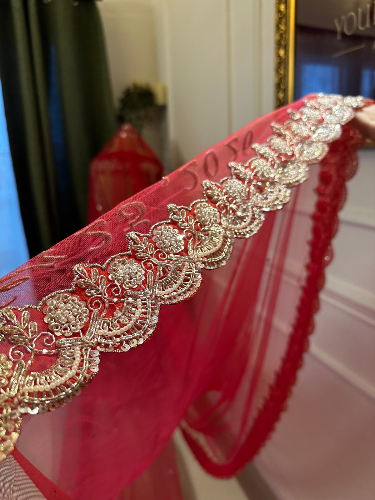Dil : Red Personalized Bridal Wedding Veil