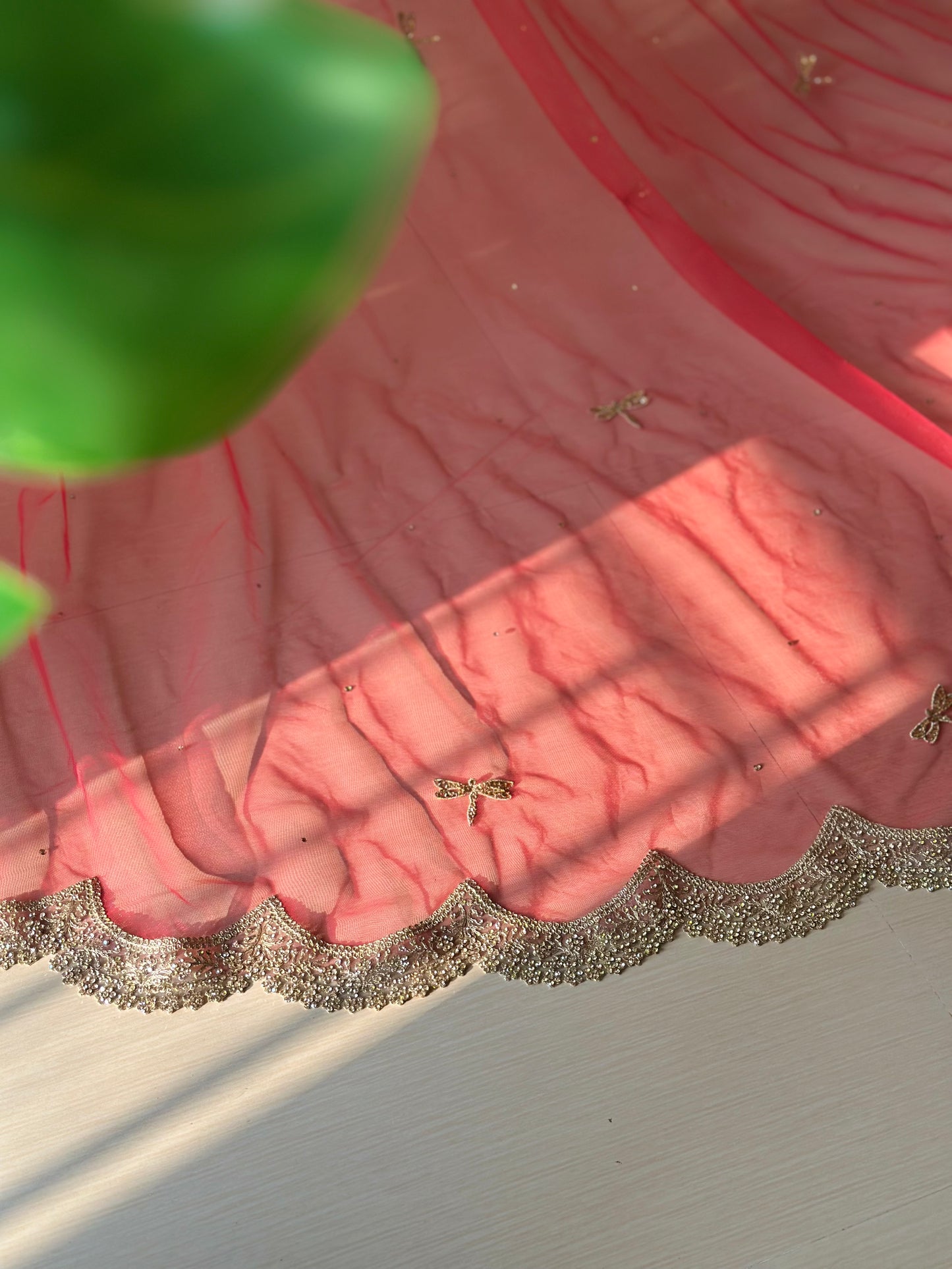 Enchanted Wings : Classic Red Bridal Veil with Stone-Studded Dragonflies