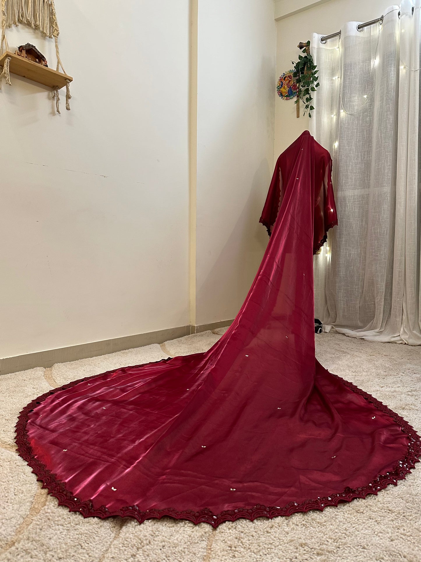 Garnet Haze – Maroon Cathedral Veil in Sheer Gossamer Organza