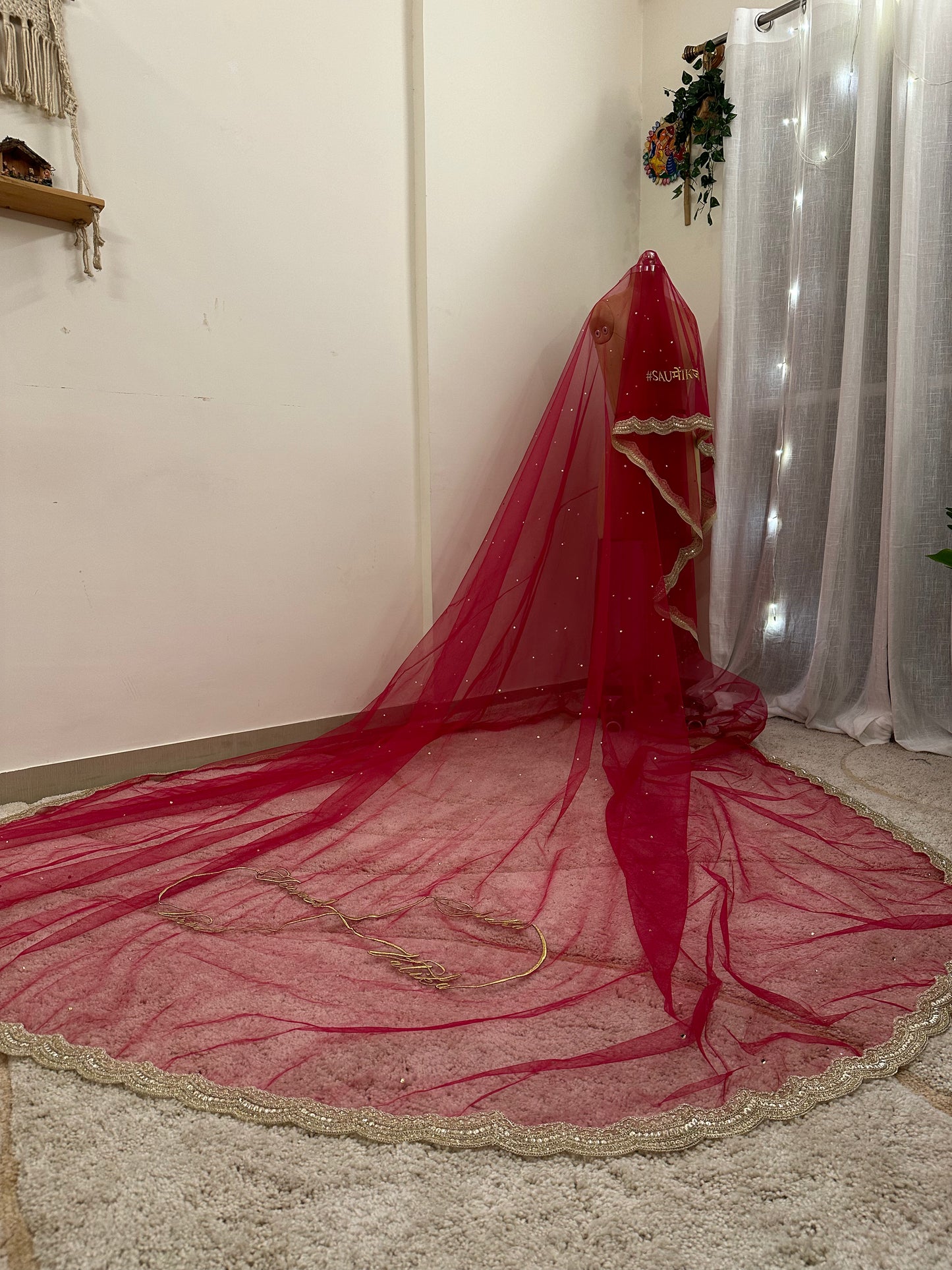 Raani : A Rani pink veil with personalisation on front and trail