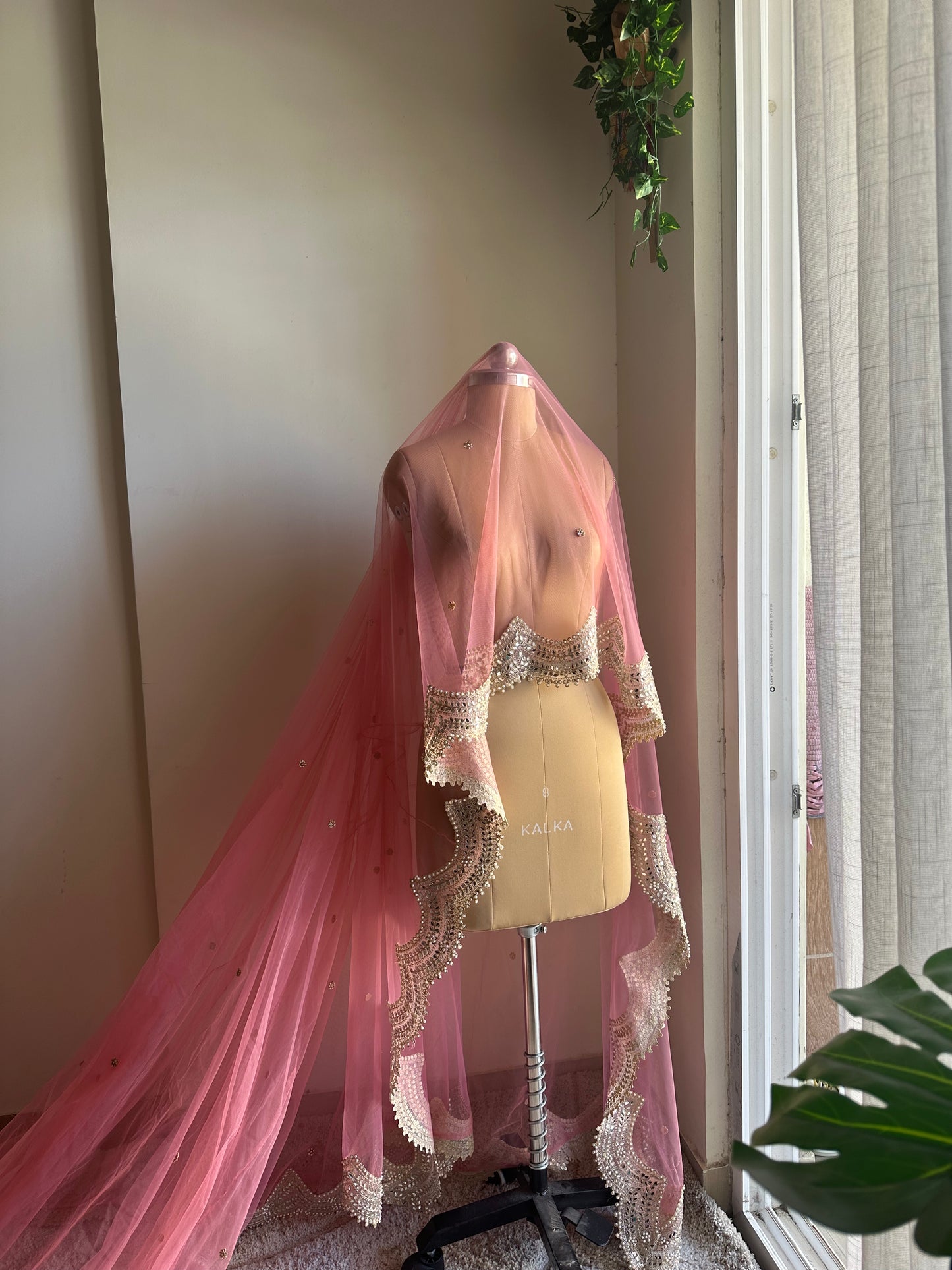 Blush Aura Veil : A blush pink Cathedral length Veil