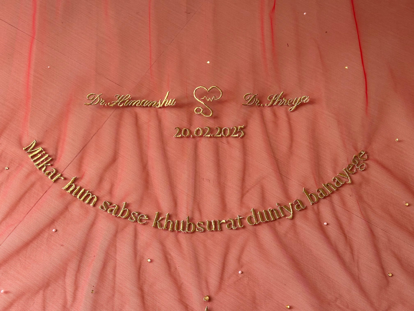 Saat Vachan – Personalized Red Cathedral Veil with Sacred Name Embroidery