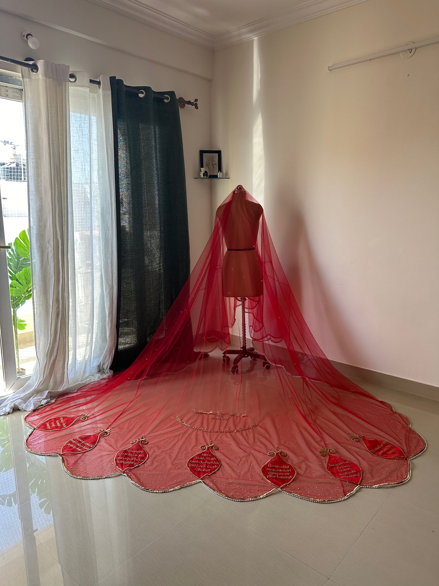 Saat Vachan – Personalized Red Cathedral Veil with Sacred Name Embroidery