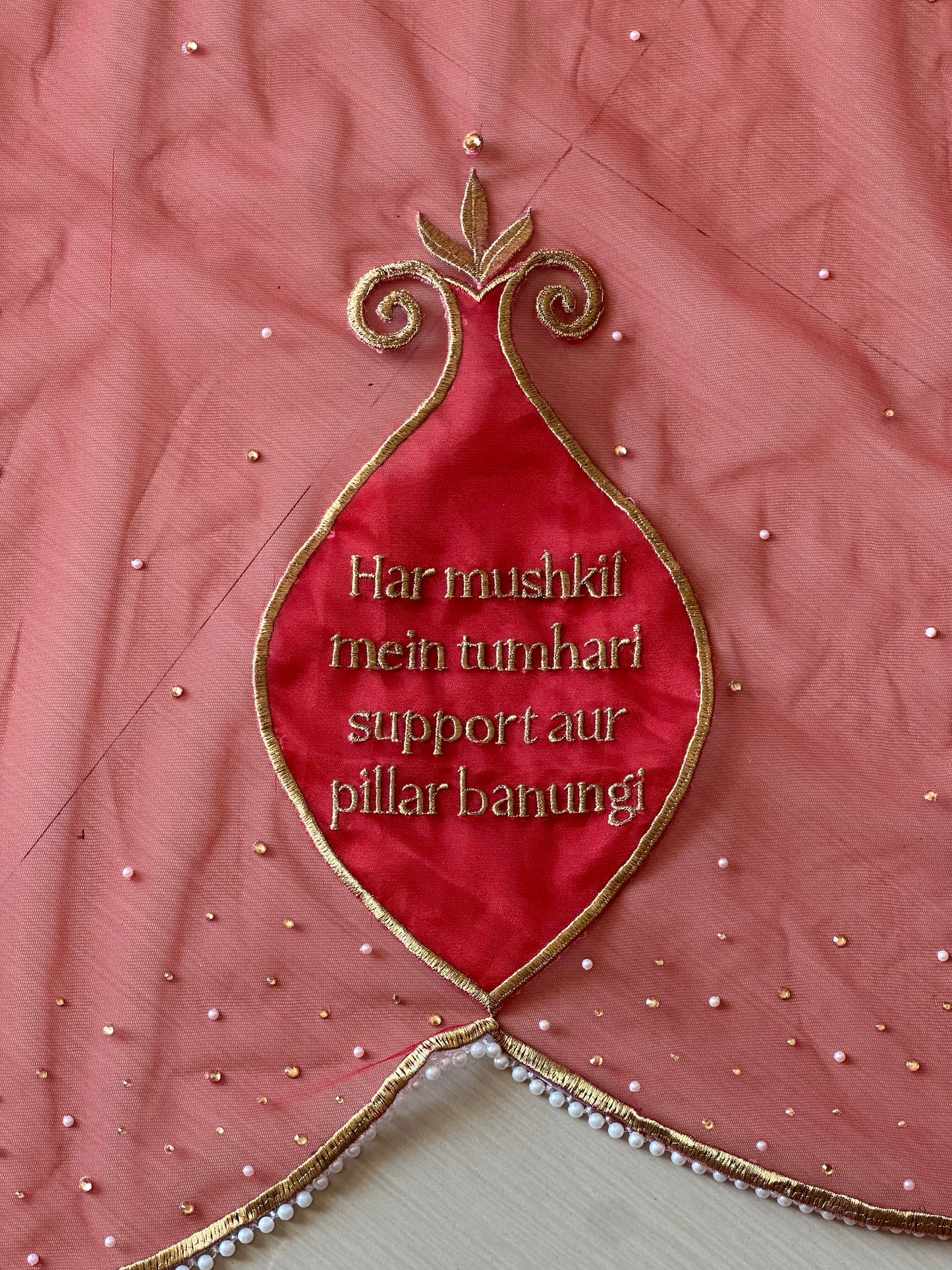 Saat Vachan – Personalized Red Cathedral Veil with Sacred Name Embroidery
