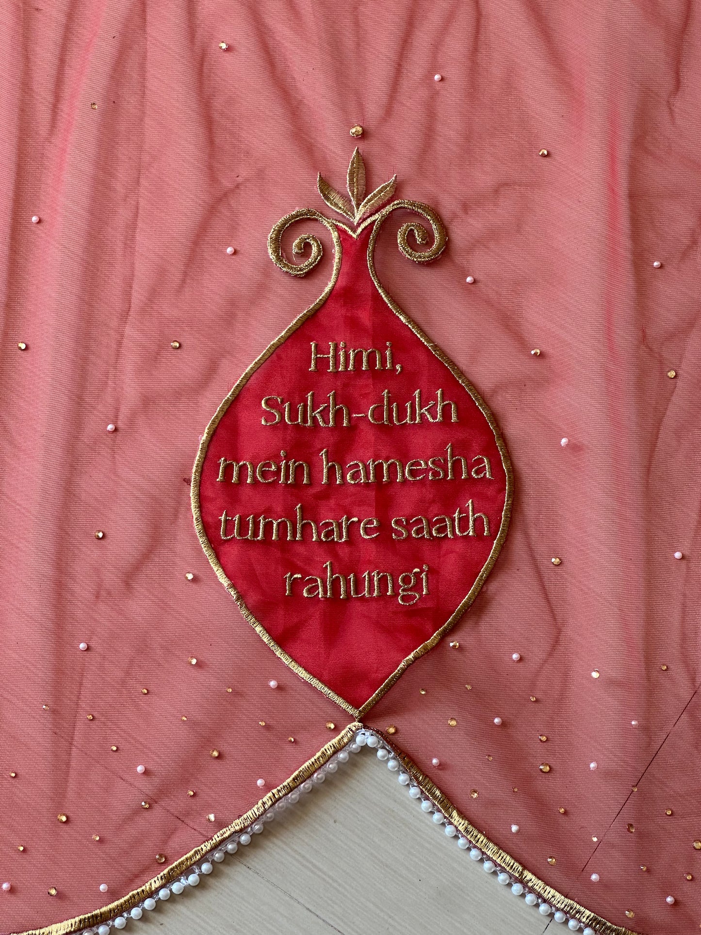 Saat Vachan – Personalized Red Cathedral Veil with Sacred Name Embroidery