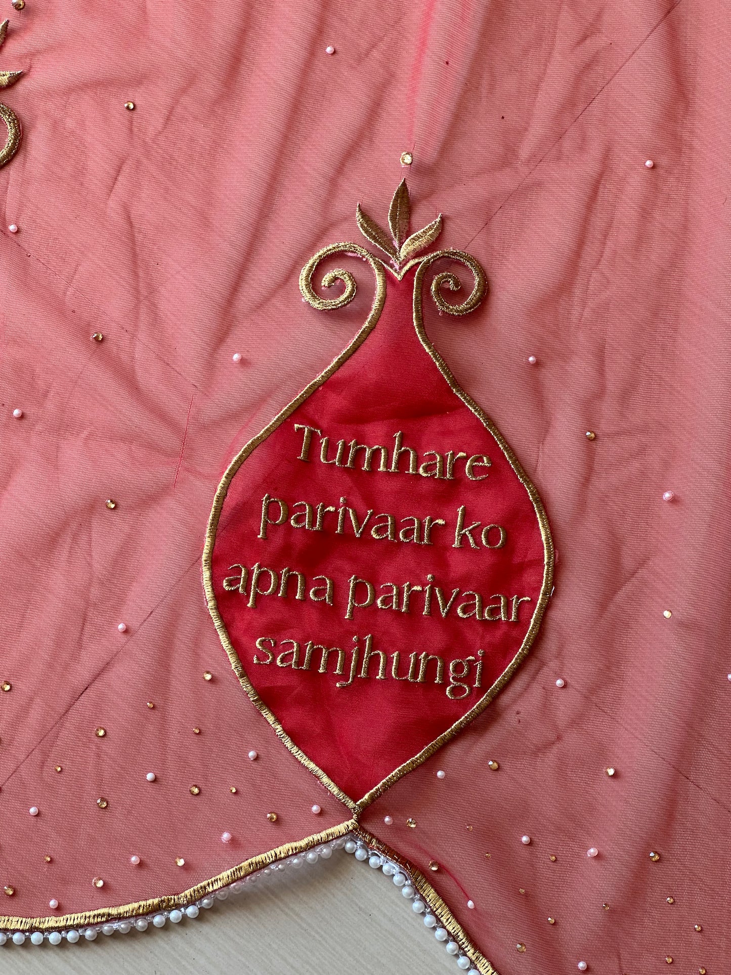 Saat Vachan – Personalized Red Cathedral Veil with Sacred Name Embroidery