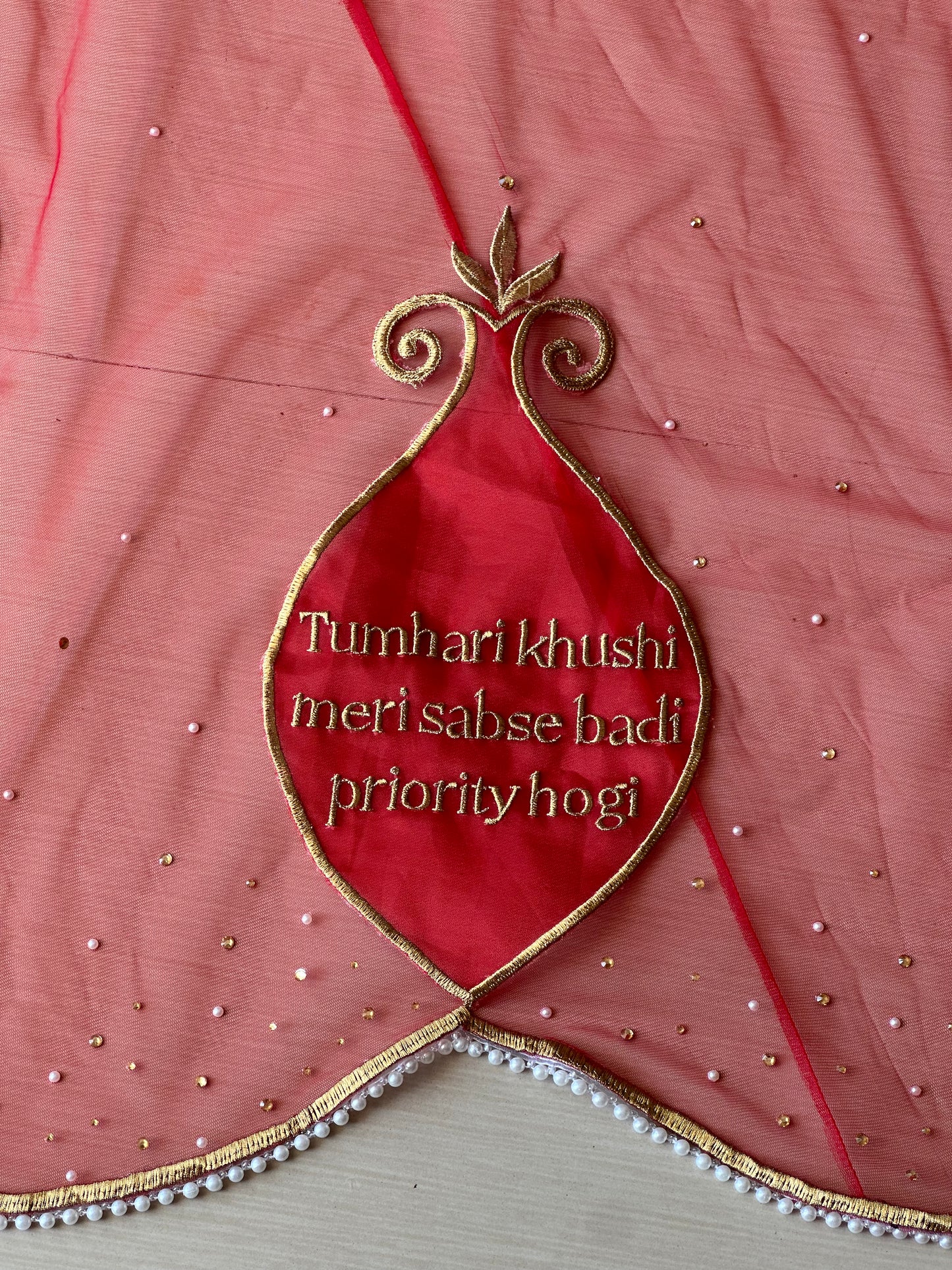 Saat Vachan – Personalized Red Cathedral Veil with Sacred Name Embroidery