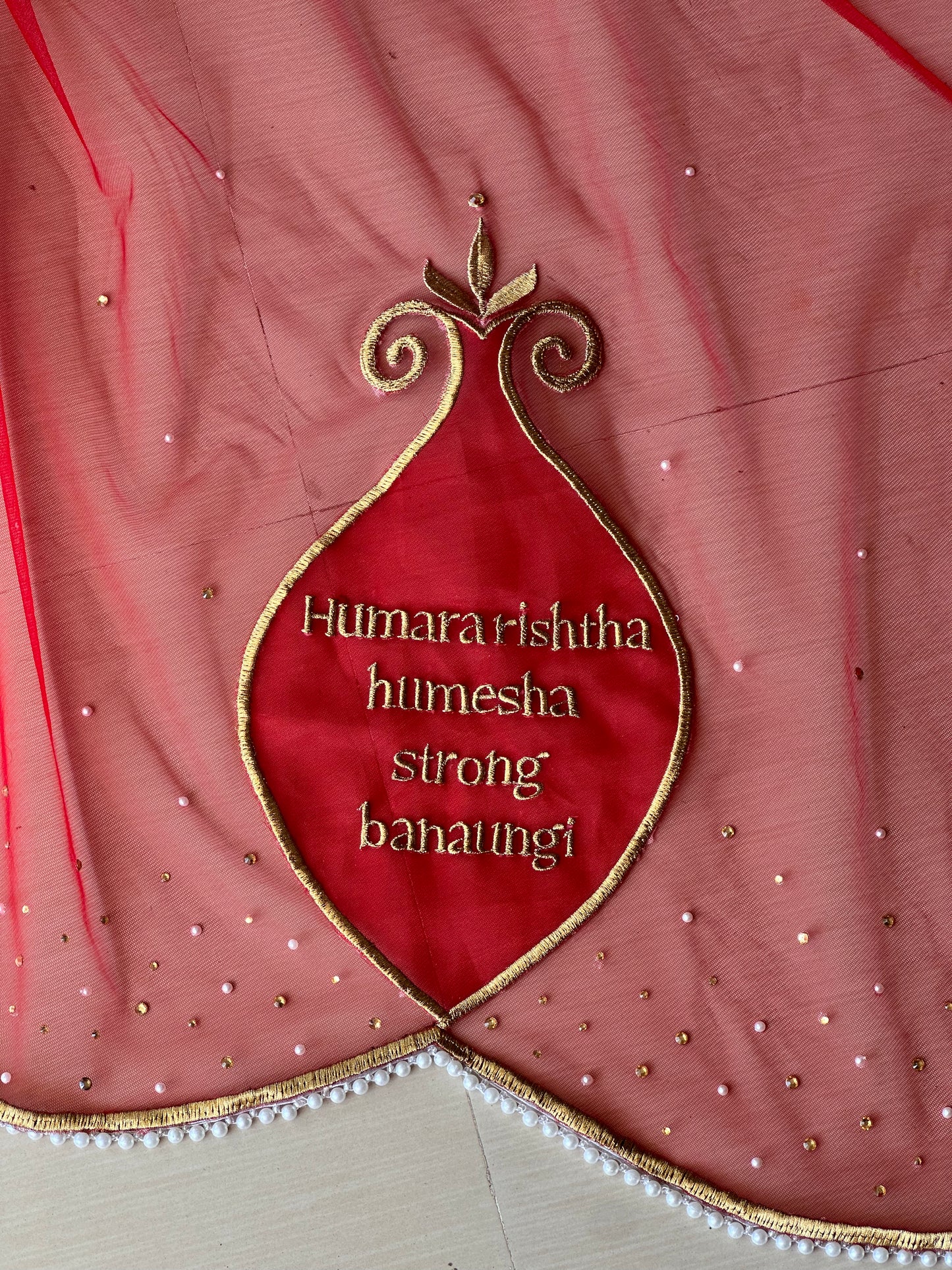 Saat Vachan – Personalized Red Cathedral Veil with Sacred Name Embroidery