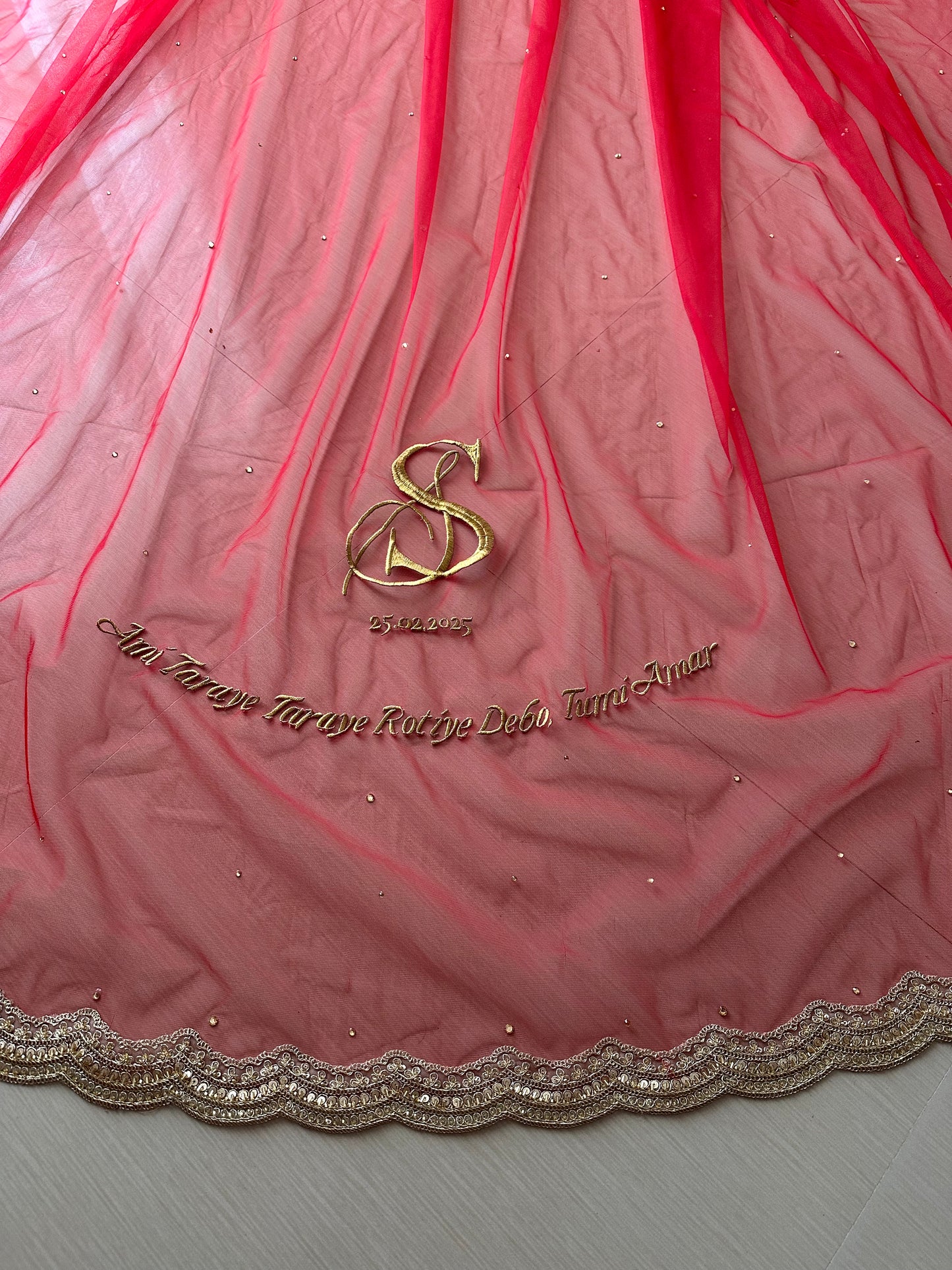 Rupkotha : A Classic Red Veil with Wedding Logo and a quote personalised