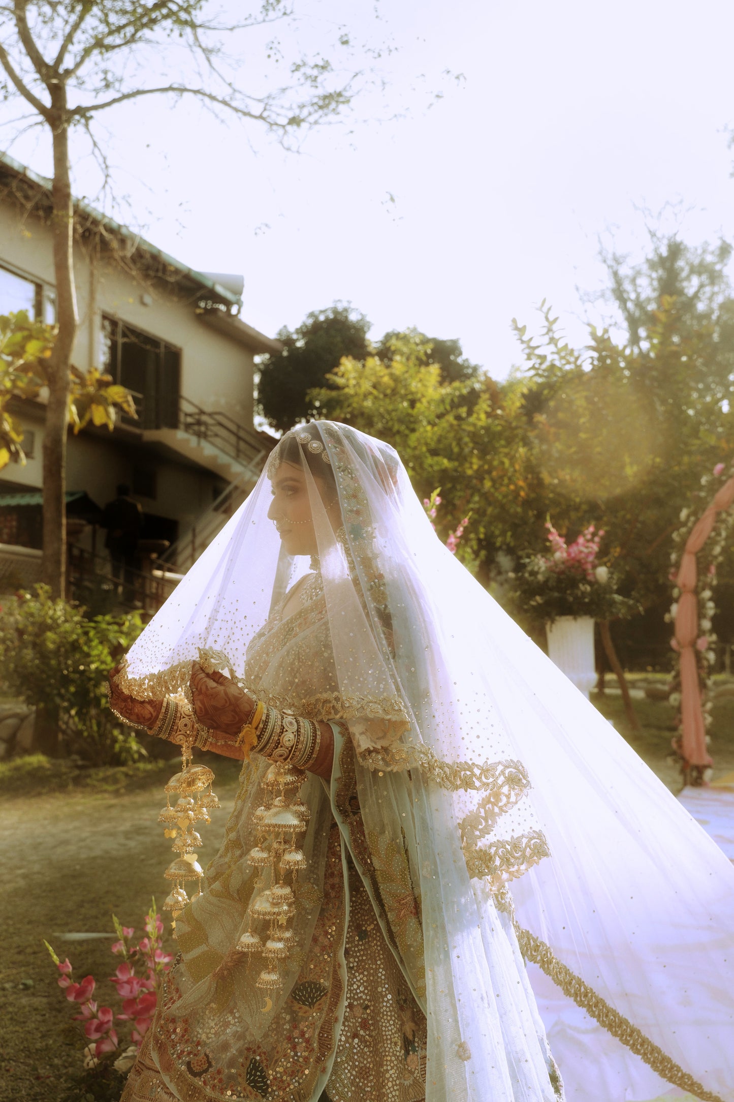 Stardust Blush – Hand Embellished Veil with Ombre Crystal Shimmer