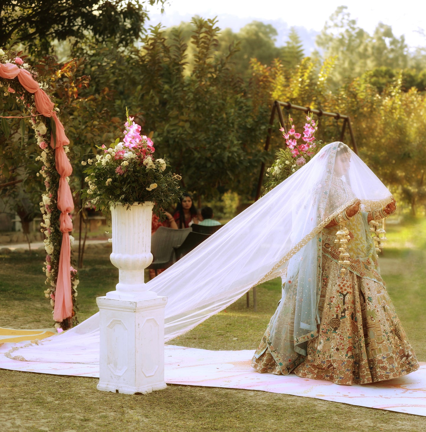 Stardust Blush – Hand Embellished Veil with Ombre Crystal Shimmer