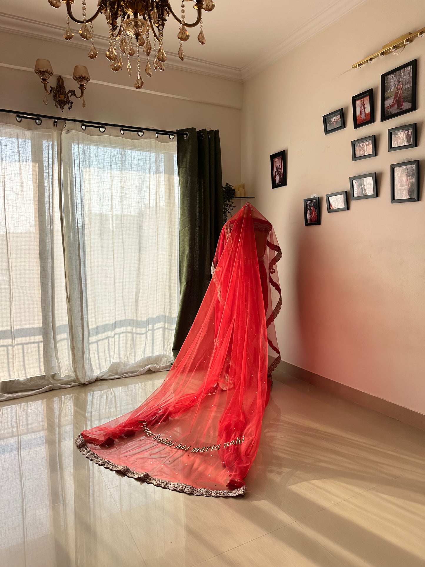 Cine Love : Personalised Embroidered Red Wedding Veil