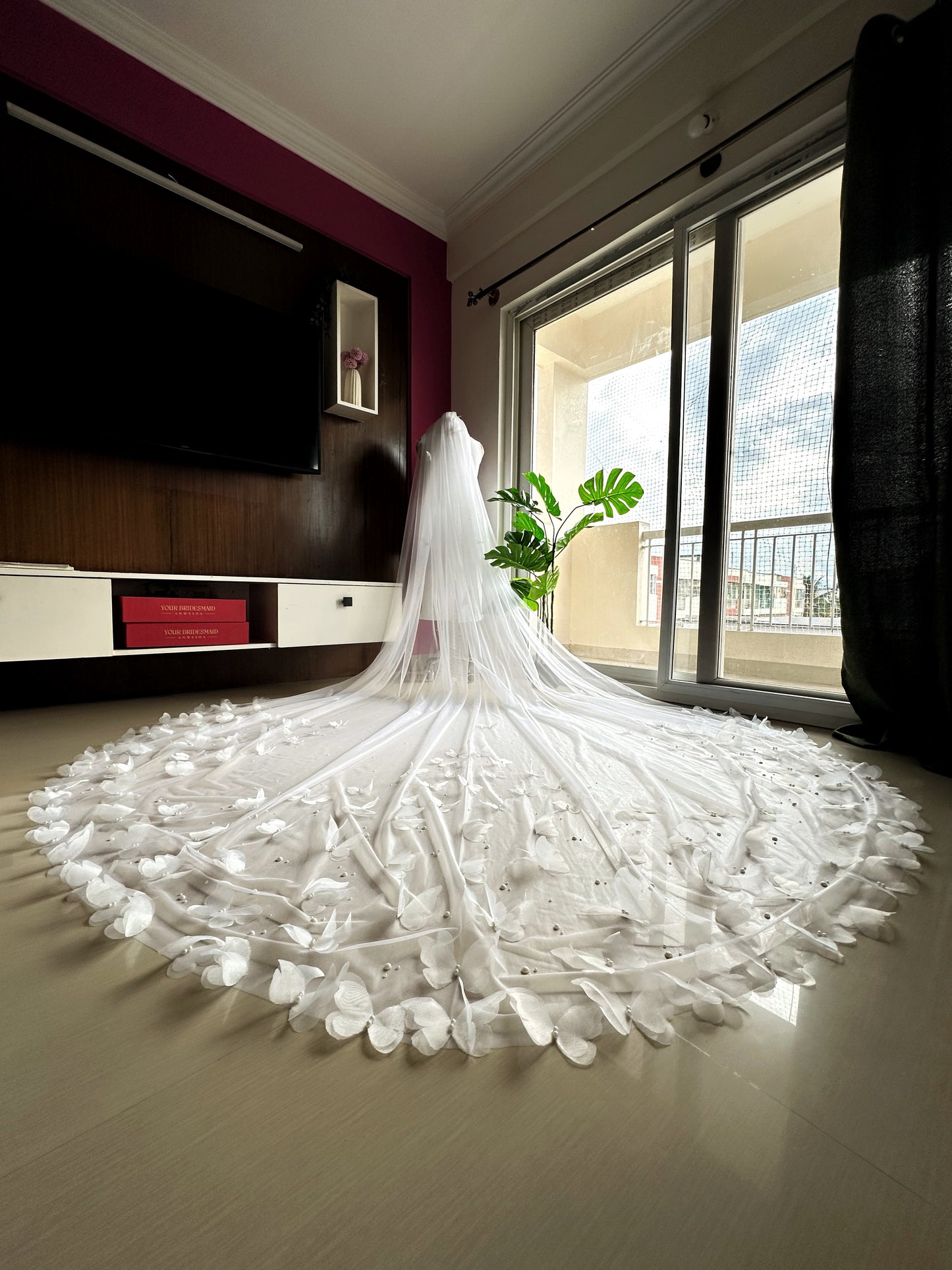 Aurora - the 3d butterfly cathedral length white veil