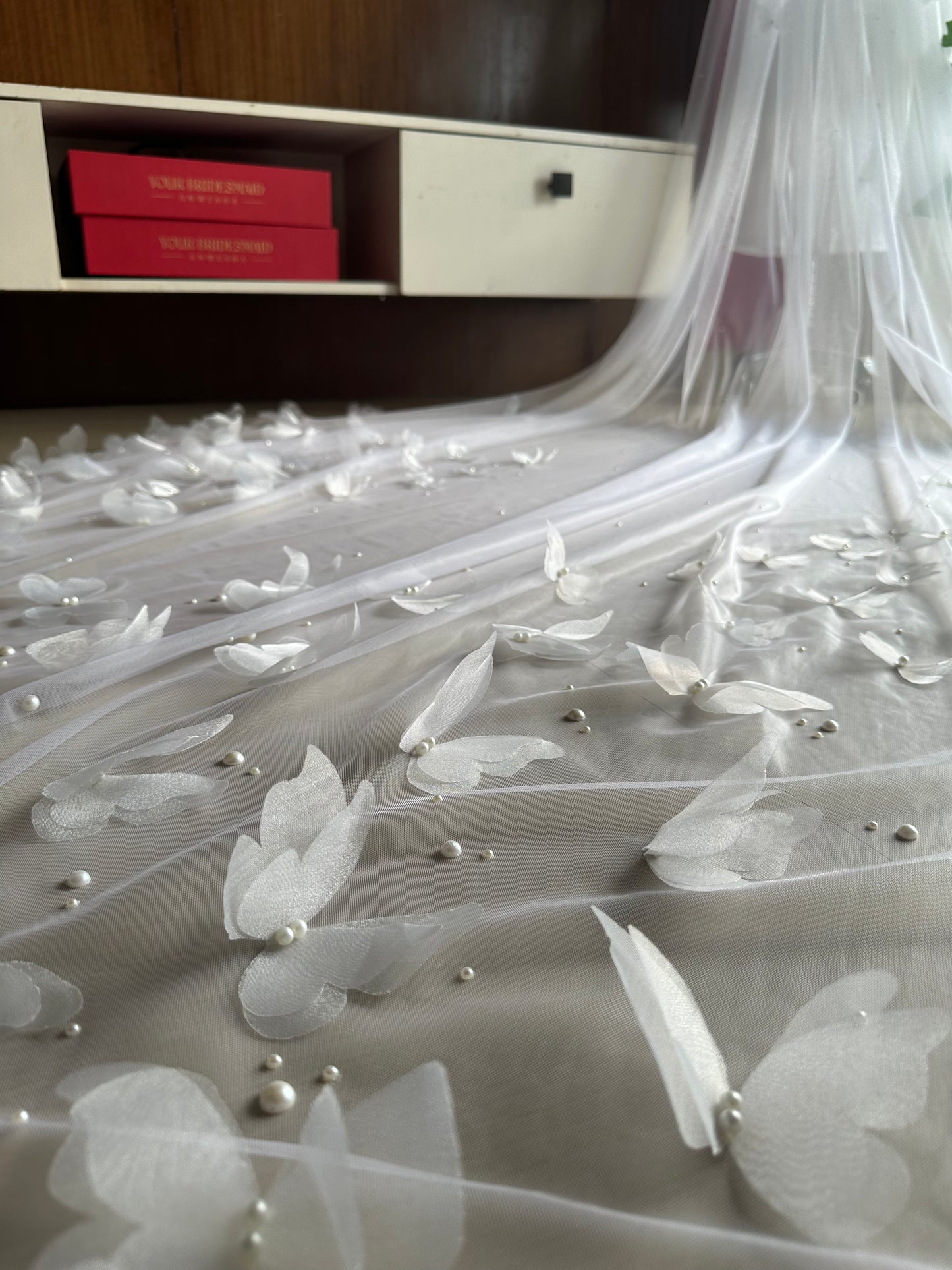 Aurora - the 3d butterfly cathedral length white veil
