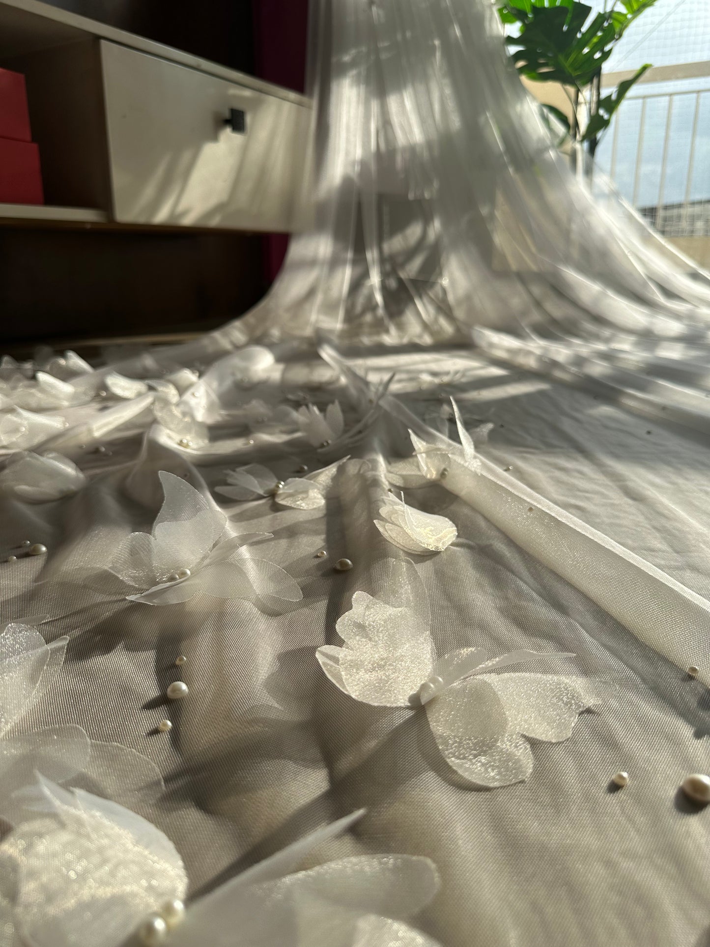 Aurora - the 3d butterfly cathedral length white veil