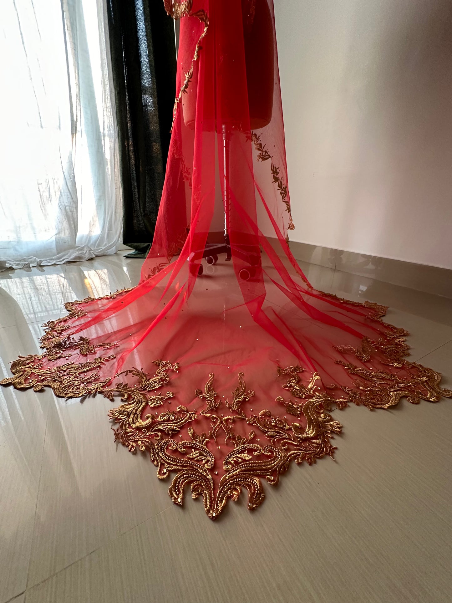 Velaria Royale - Victorian and Vintage style Red Chapel length Veil
