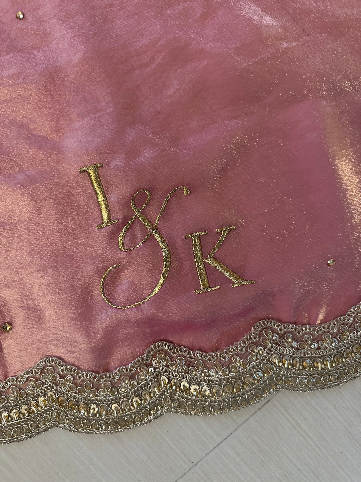 Maharani Blush – Tissue Satin Silk Bridal Veil in in Blush pink with Personalisation