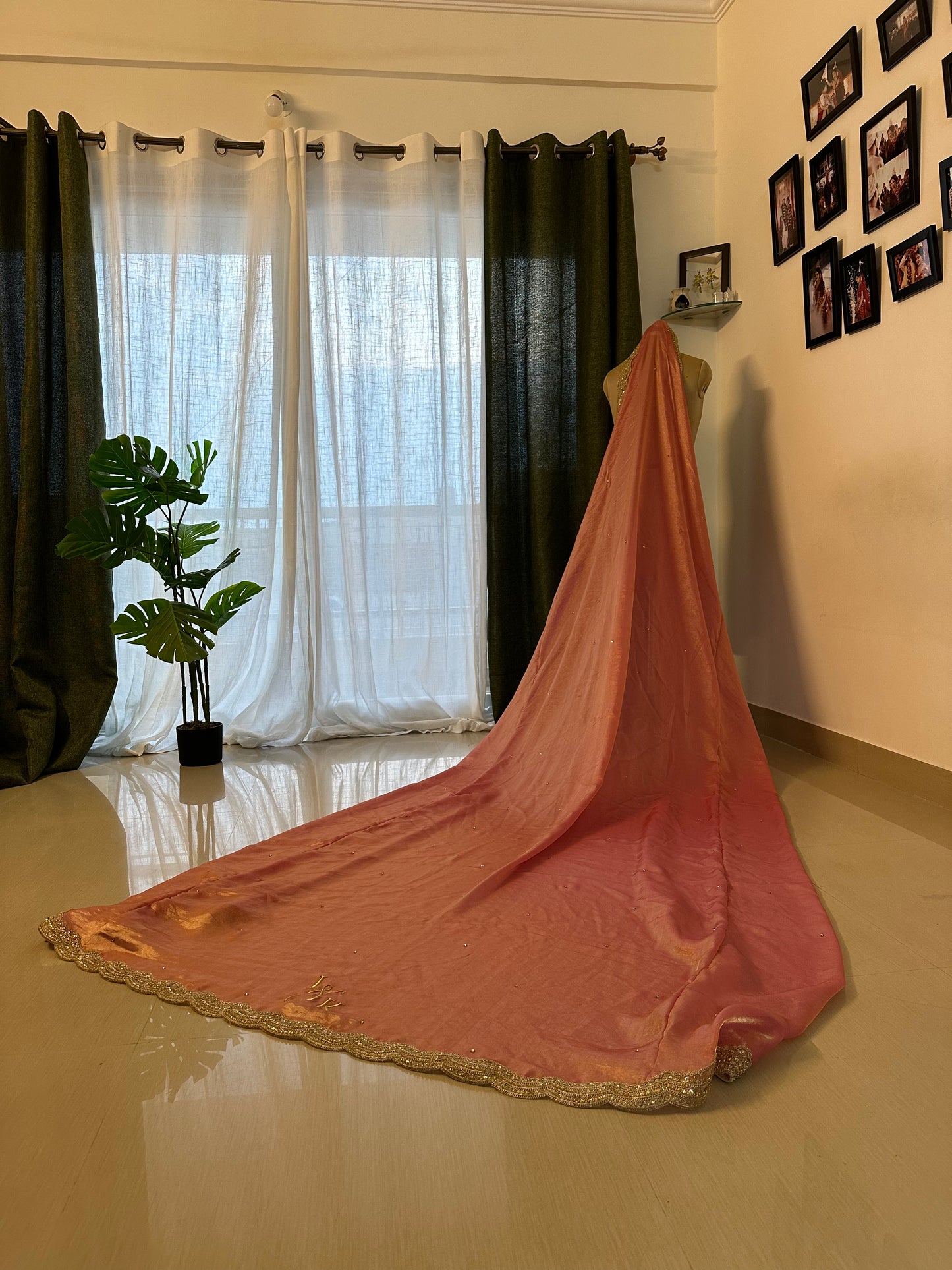 Maharani Blush – Tissue Satin Silk Bridal Veil in in Blush pink with Personalisation