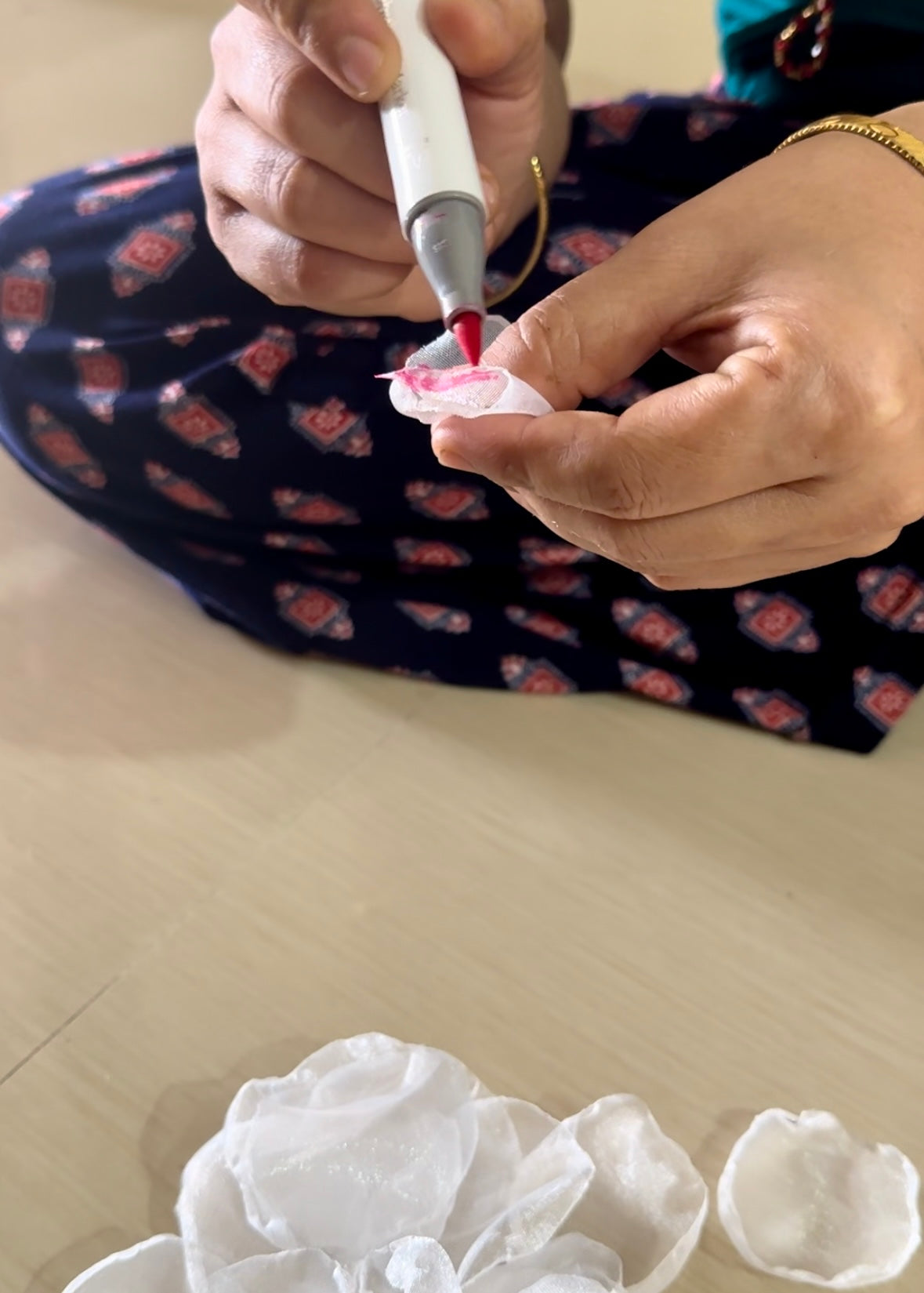 Garden of Dreams – Handcrafted 3D Floral Veil in Blush pink with Pearl Embellishments