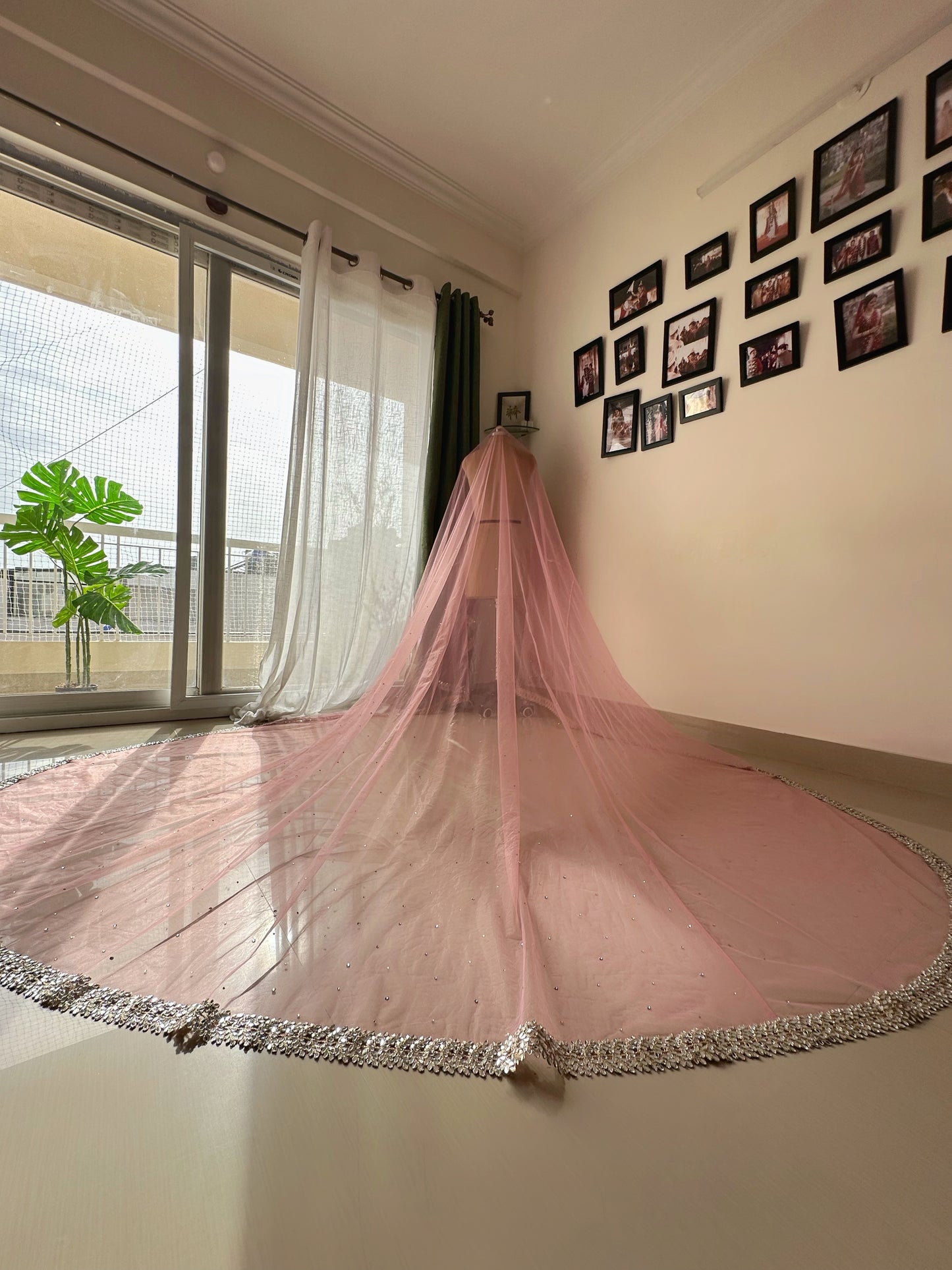 Sheesh Mahal - A Pink mirrored Cathedral length Bridal Veil