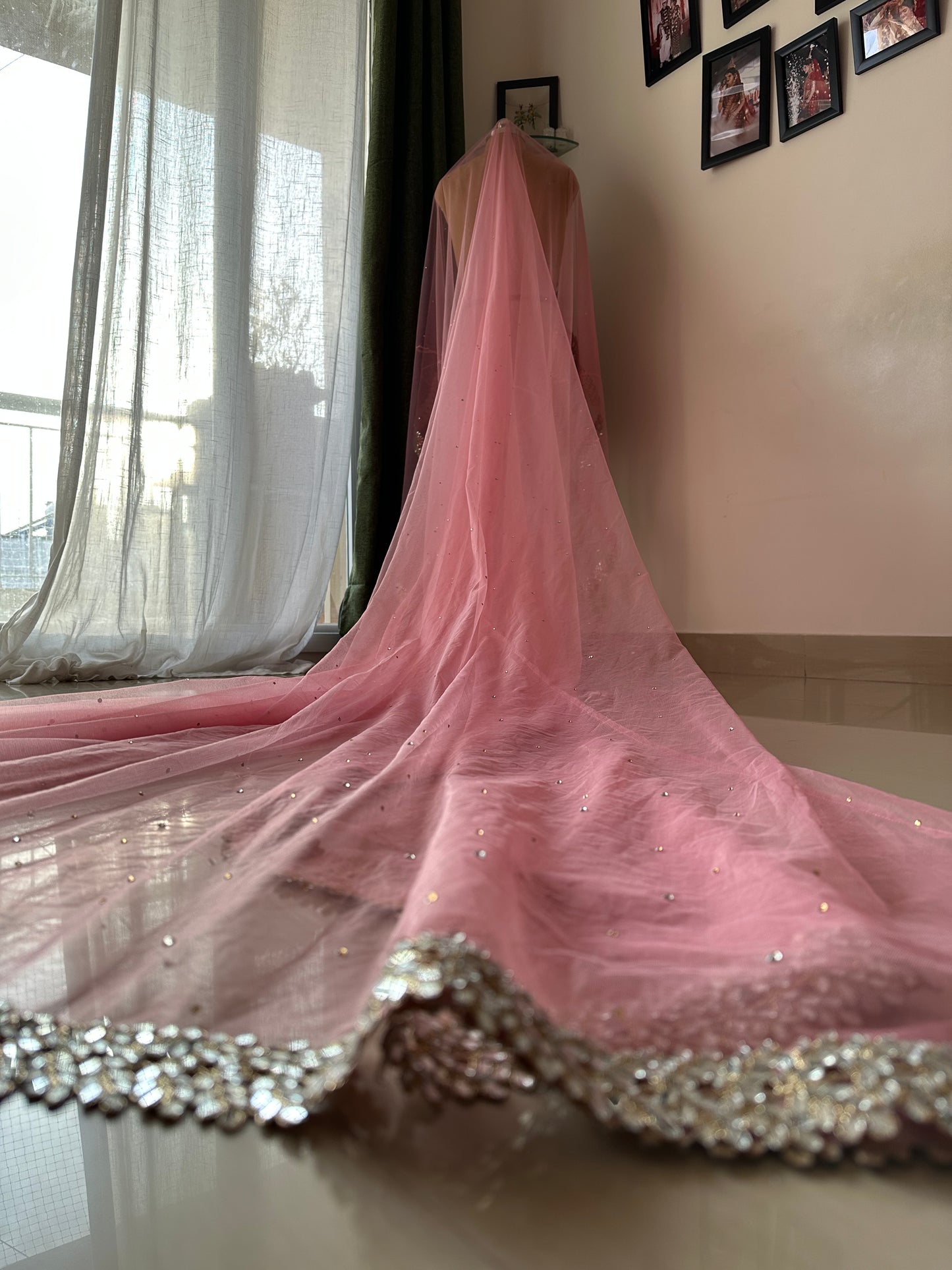 Sheesh Mahal - A Pink mirrored Cathedral length Bridal Veil