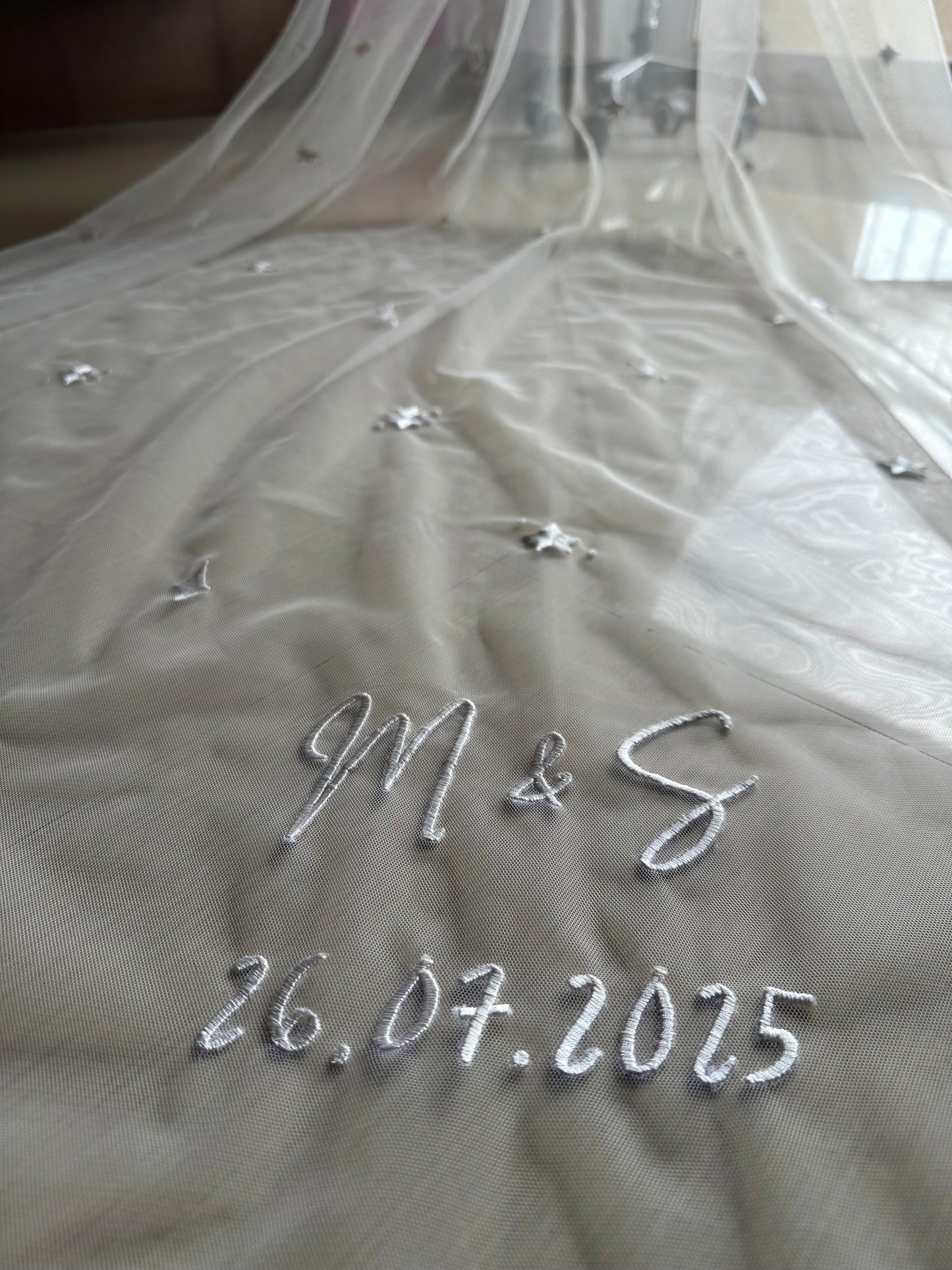 Celestia — The Embroidered Zodiac Veil in White