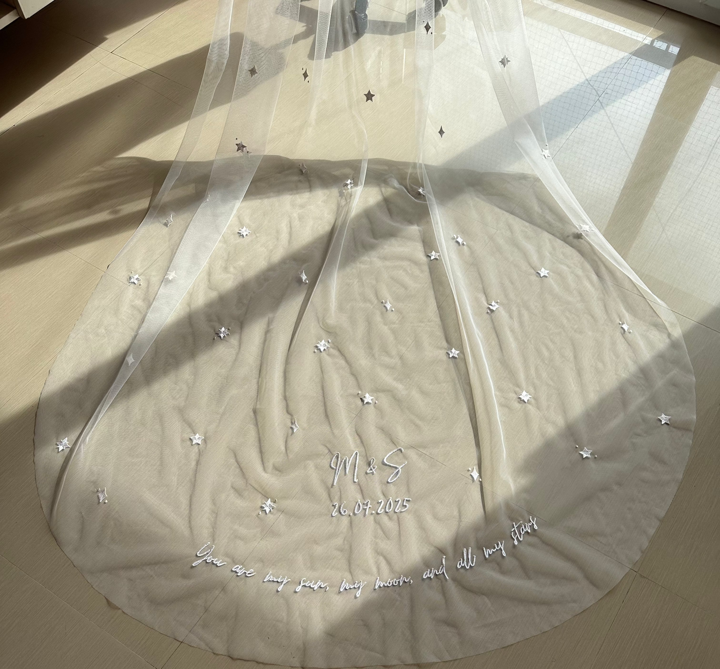 Celestia — The Embroidered Zodiac Veil in White