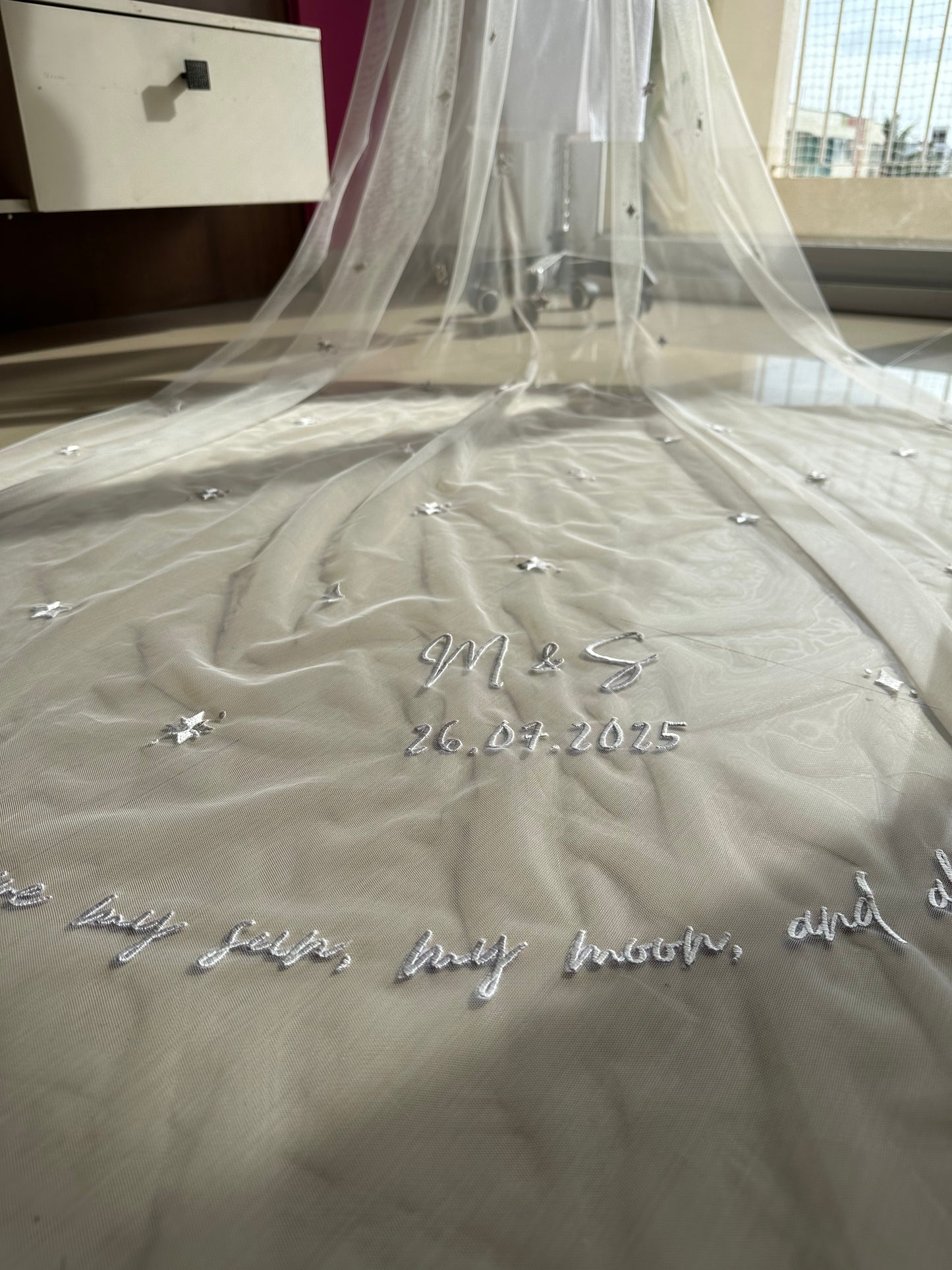 Celestia — The Embroidered Zodiac Veil in White