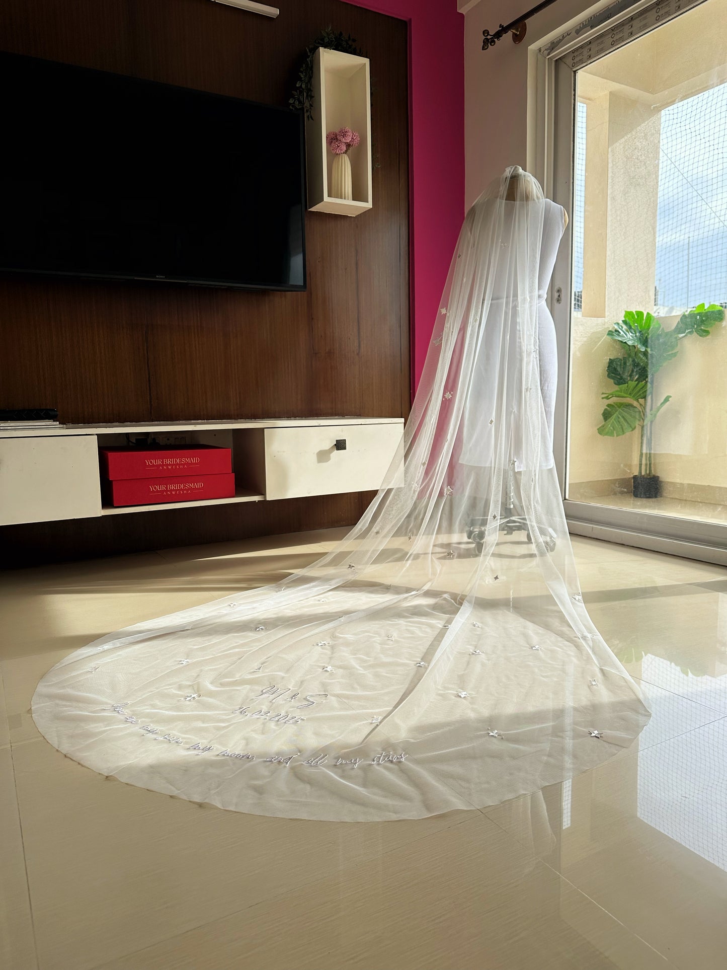 Celestia — The Embroidered Zodiac Veil in White