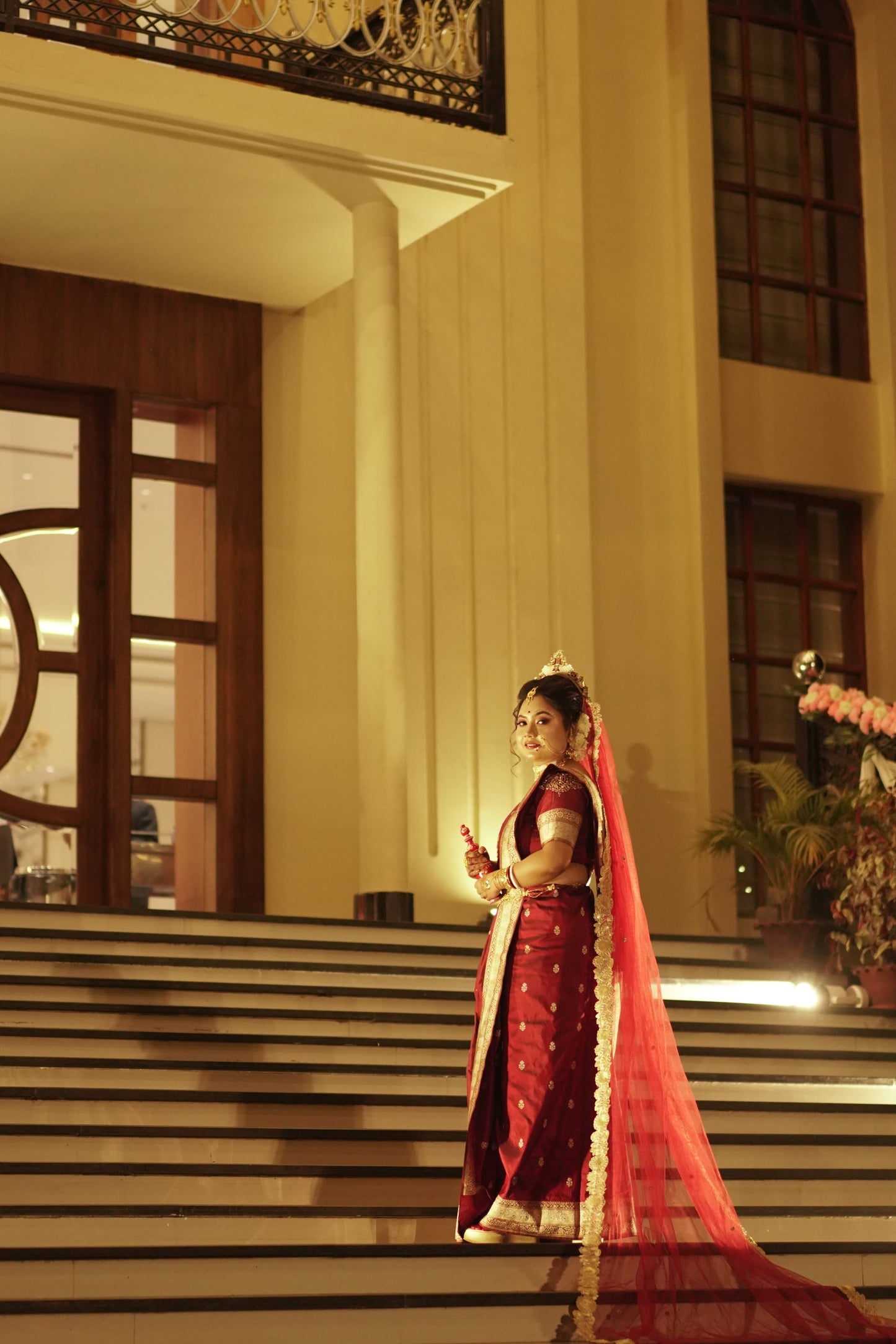 The Origin Veil — Personalized Edition || Maroon-Gold Classic - Stone studded Cathedral Length Veil