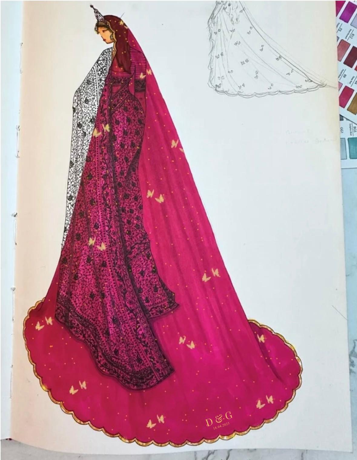 Enchanted Wings – Rani Pink Bridal Veil with Stone-Studded Butterflies