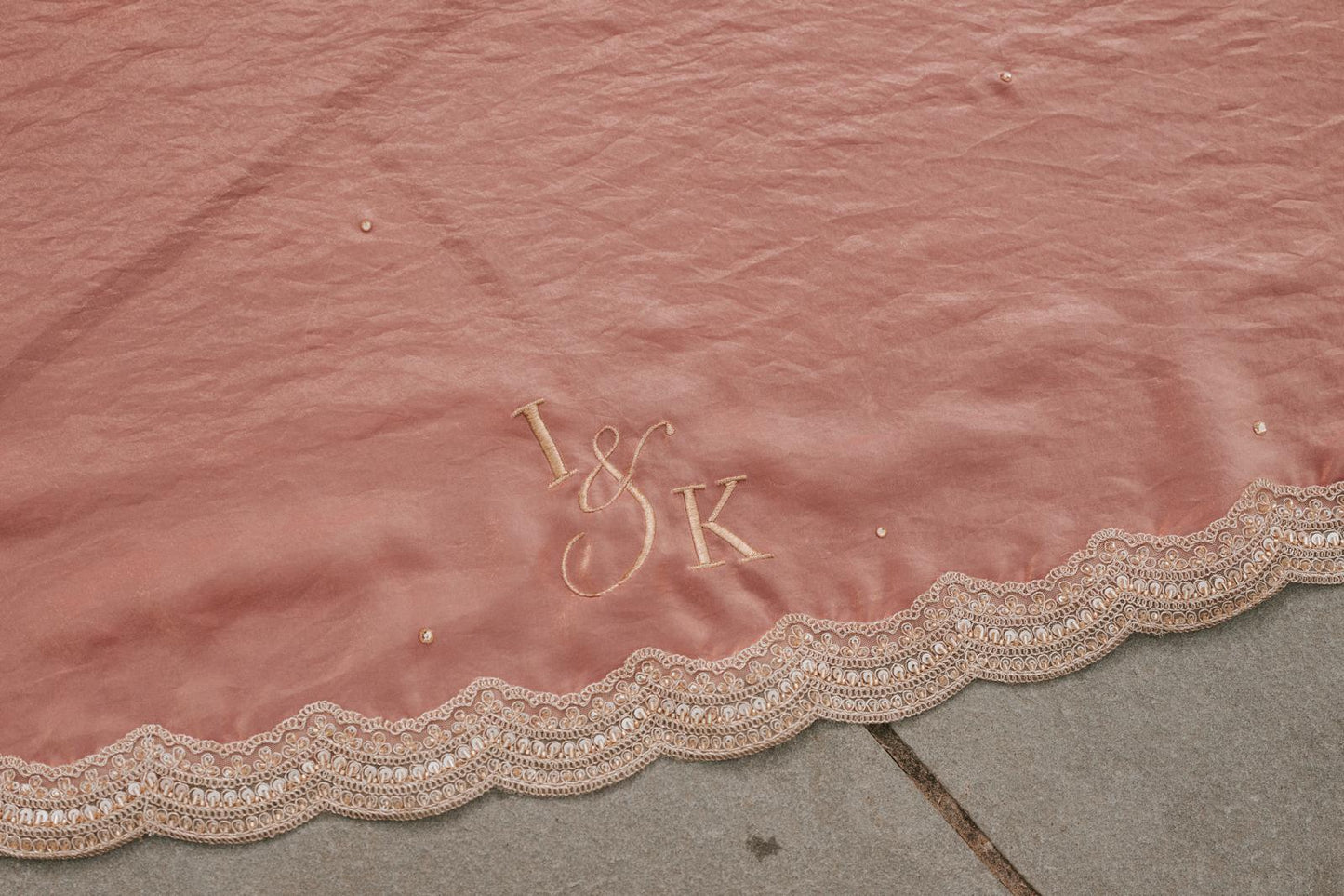 Maharani Blush – Tissue Satin Silk Bridal Veil in in Blush pink with Personalisation
