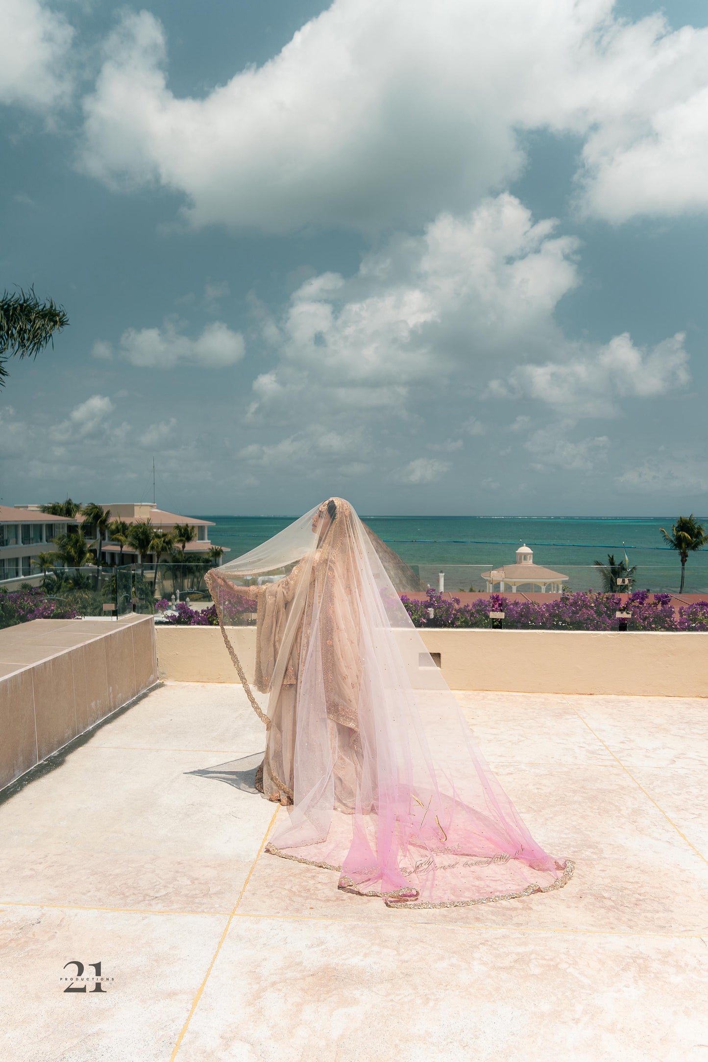 Rosette : An Ombre Blush pink length Veil with Initials & Quote
