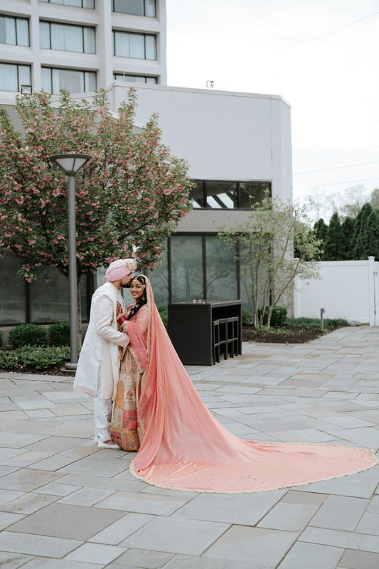 Maharani Blush – Tissue Satin Silk Bridal Veil in in Blush pink with Personalisation