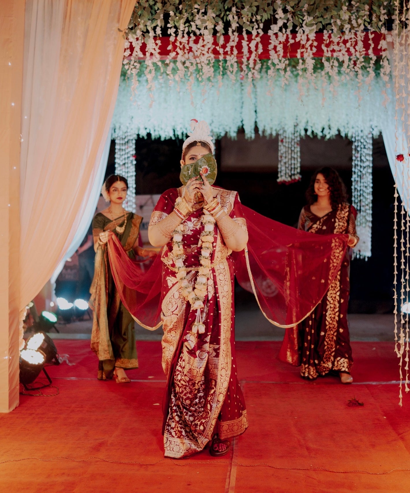 Elara : Minimal border chapel length veil with names of bride and groom personalised