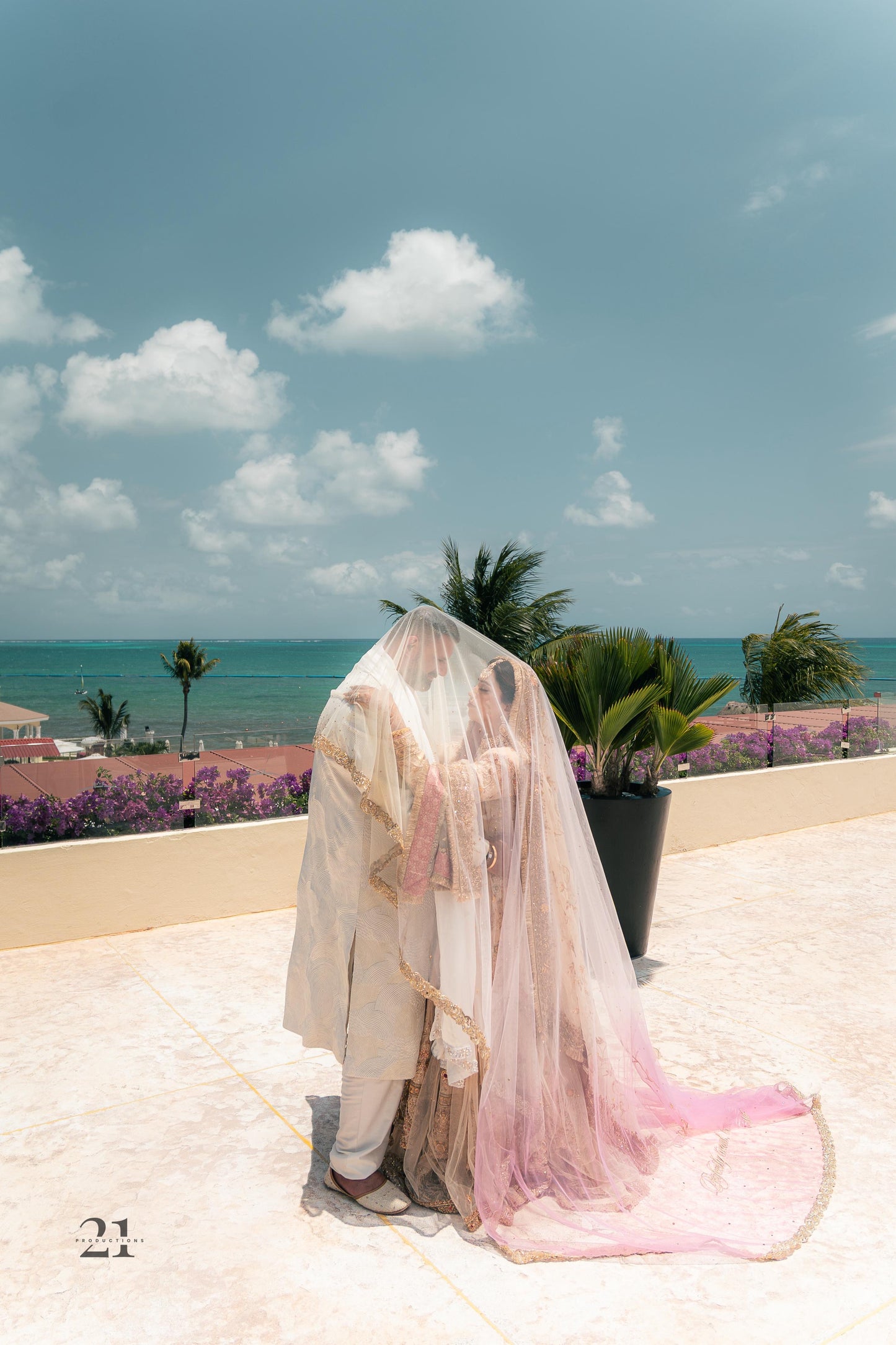 Rosette : An Ombre Blush pink length Veil with Initials & Quote