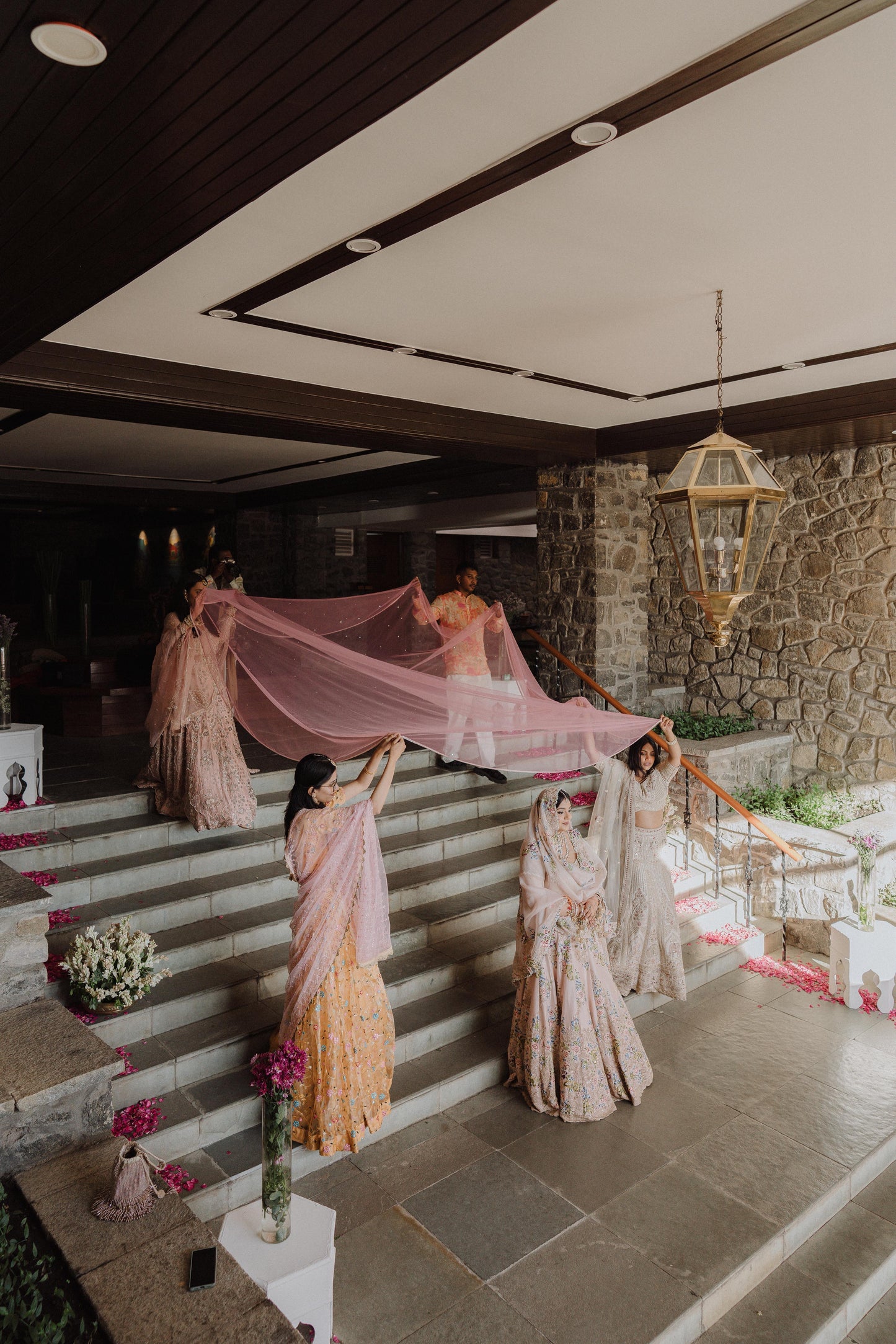 Blush Halo : Baby Pink Cathedral Length Bridal Veil with Sleek Beaded Border