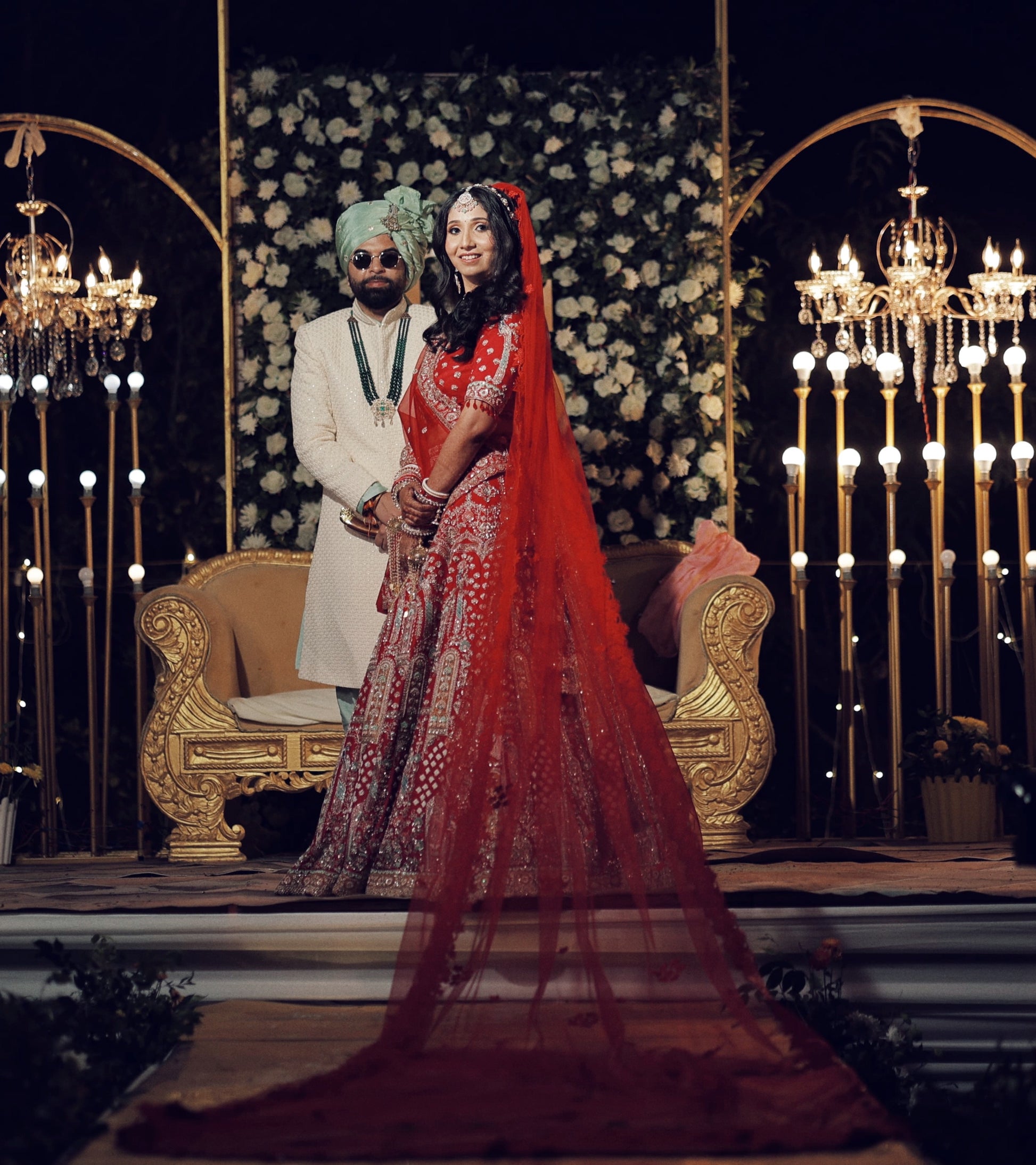 Ember Awaits : Monochrome Eternal Red Veil with Gold Peacock Motifs and Floral Elegance Ember Awaits : Monochrome Eternal Red Veil with Gold Peacock Motifs and Floral Elegance