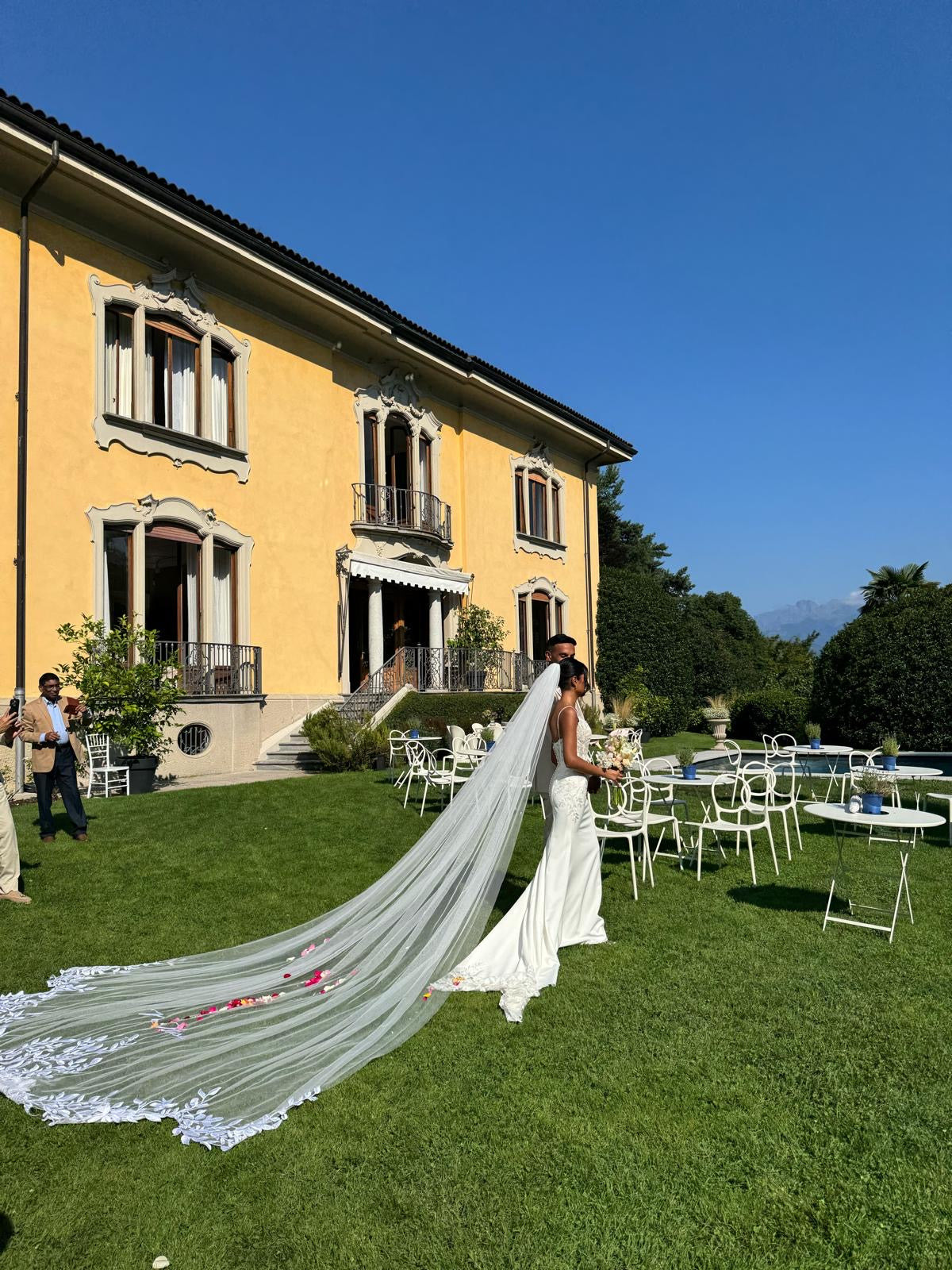 A Leafy Affair : Hand-Embroidered Ivory White Cathedral Veil with Signature Name Detail