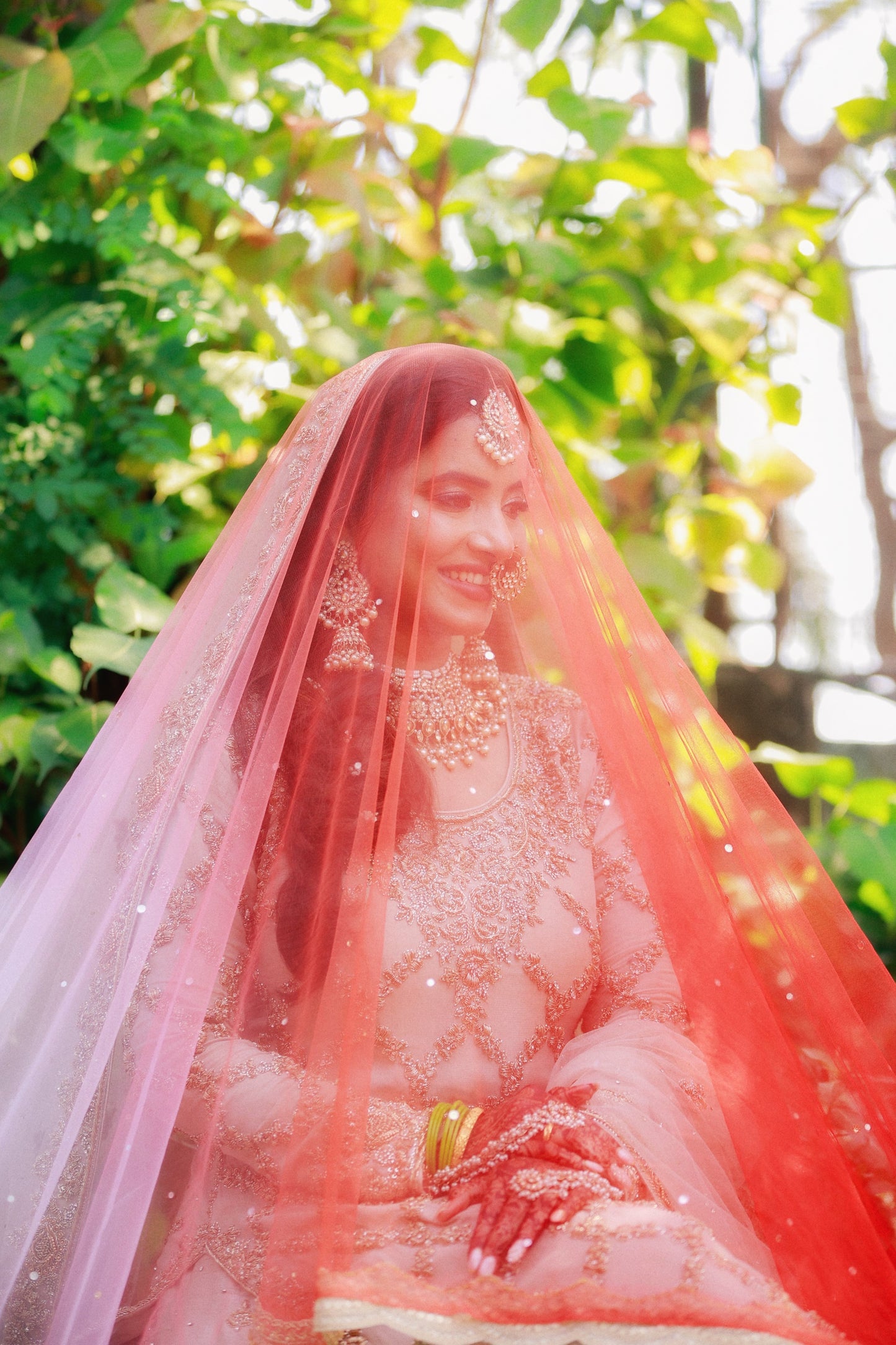 Dawn of Roses – Pink-Red Ombré Veil