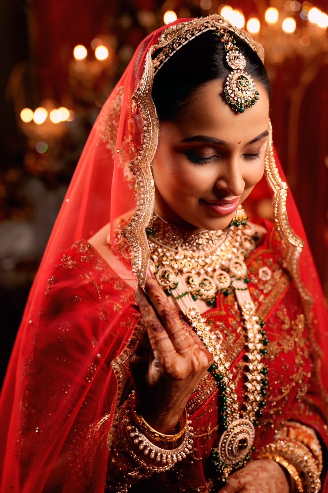 Saat Vachan – Custom Red Cathedral Veil with Couple's hashtag Embroidery