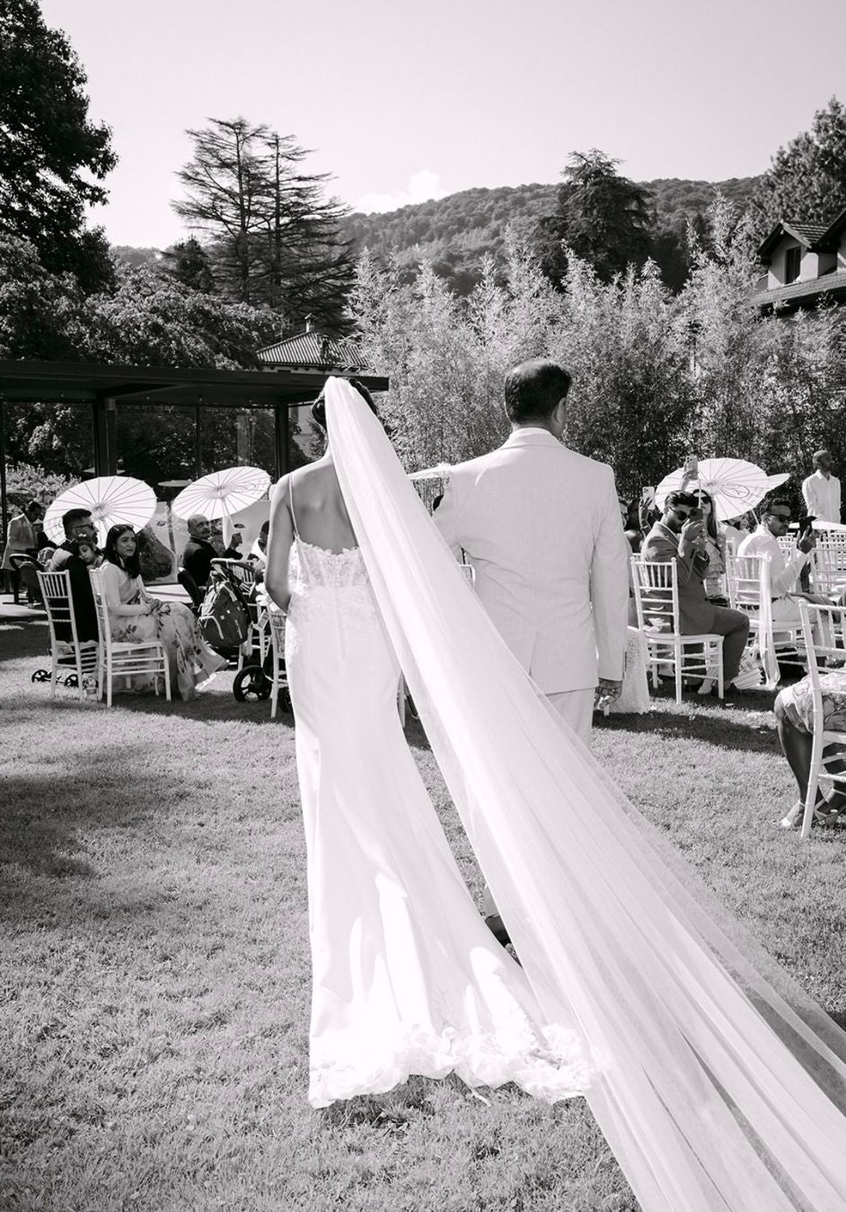 A Leafy Affair : Hand-Embroidered Ivory White Cathedral Veil with Signature Name Detail