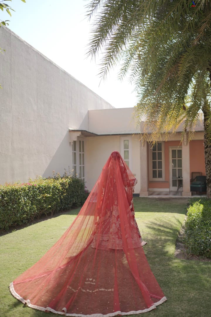 Scarlet Veda - Cathedral length Red veil with Sanskrit quote personalised