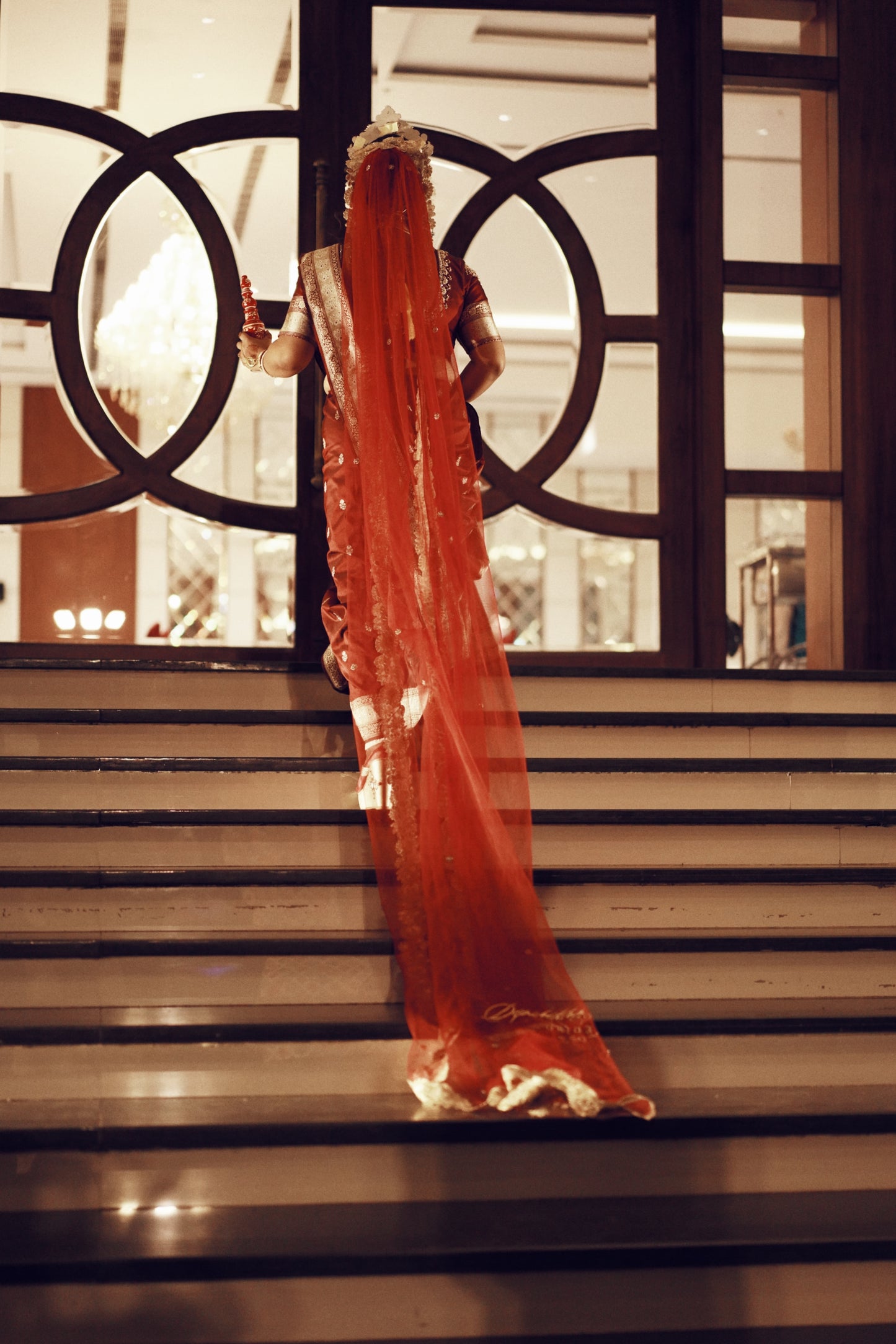 The Origin Veil — Personalized Edition || Maroon-Gold Classic - Stone studded Cathedral Length Veil