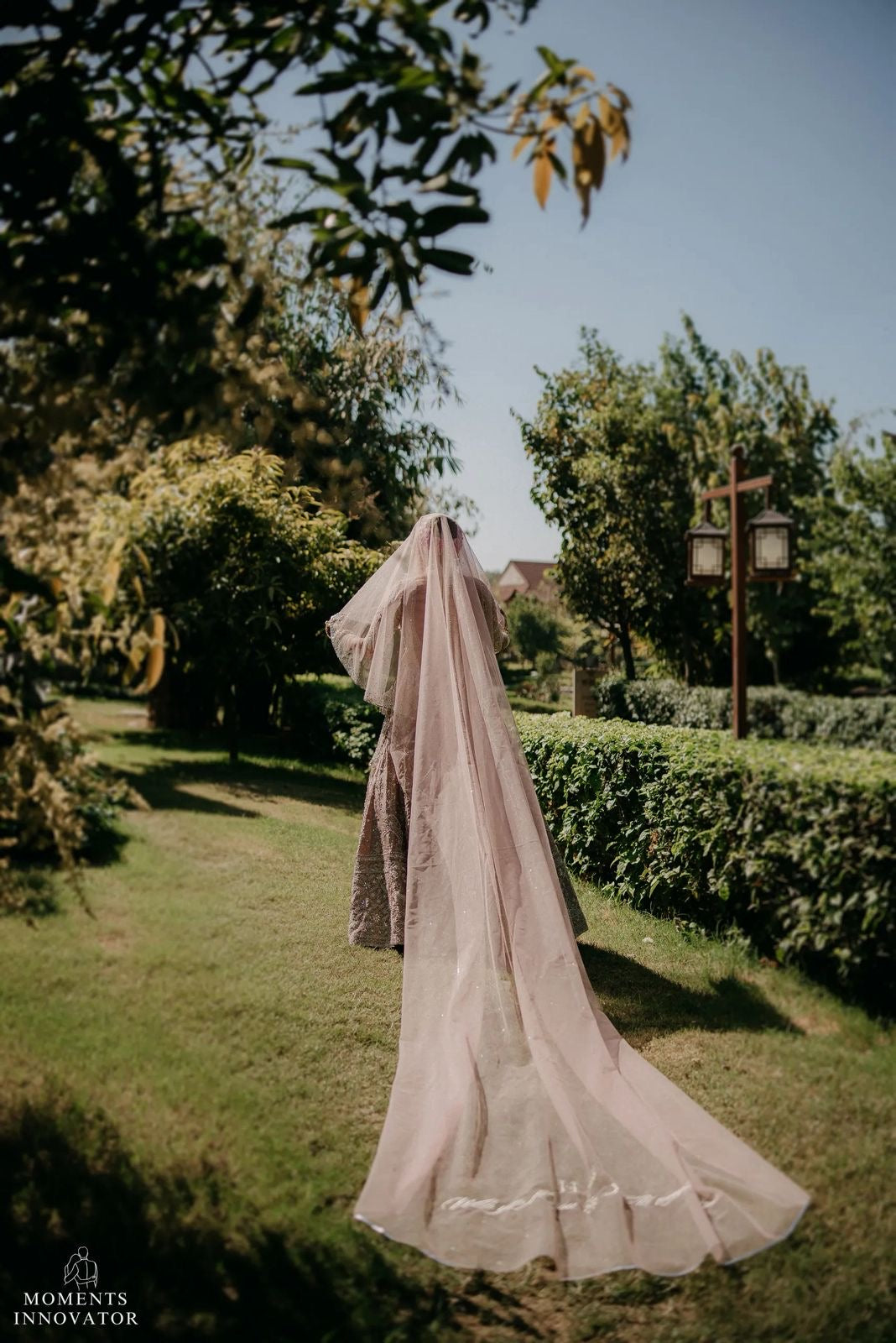 Stardust – A Dusky Pink Hand-Studded Mirrored Bridal Veil with Ombre Embellishments