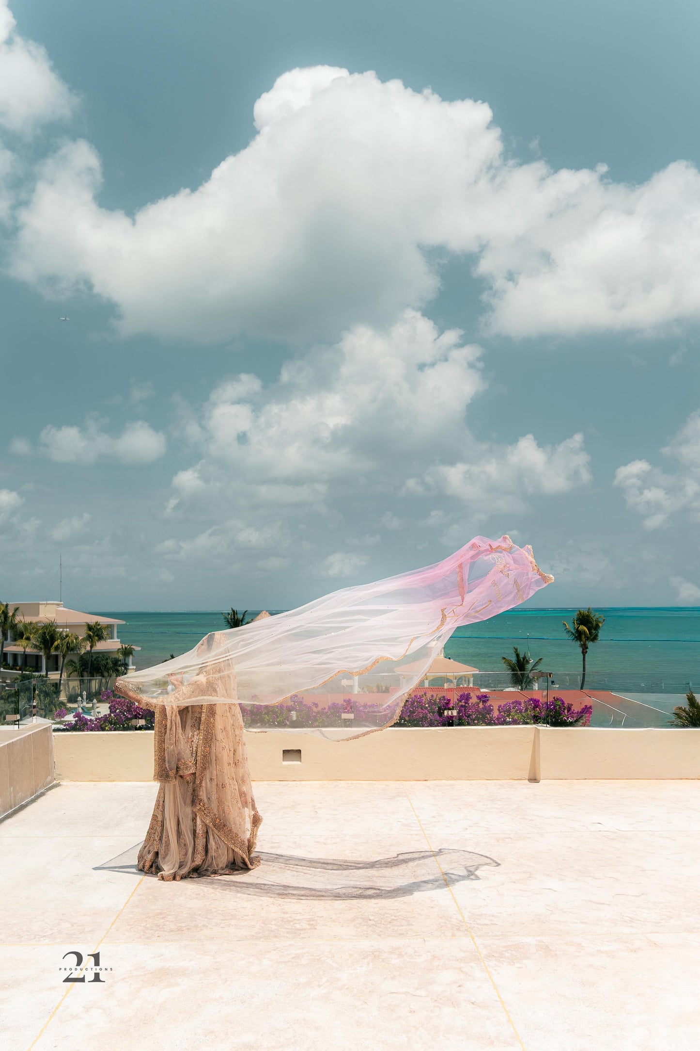Rosette : An Ombre Blush pink length Veil with Initials & Quote